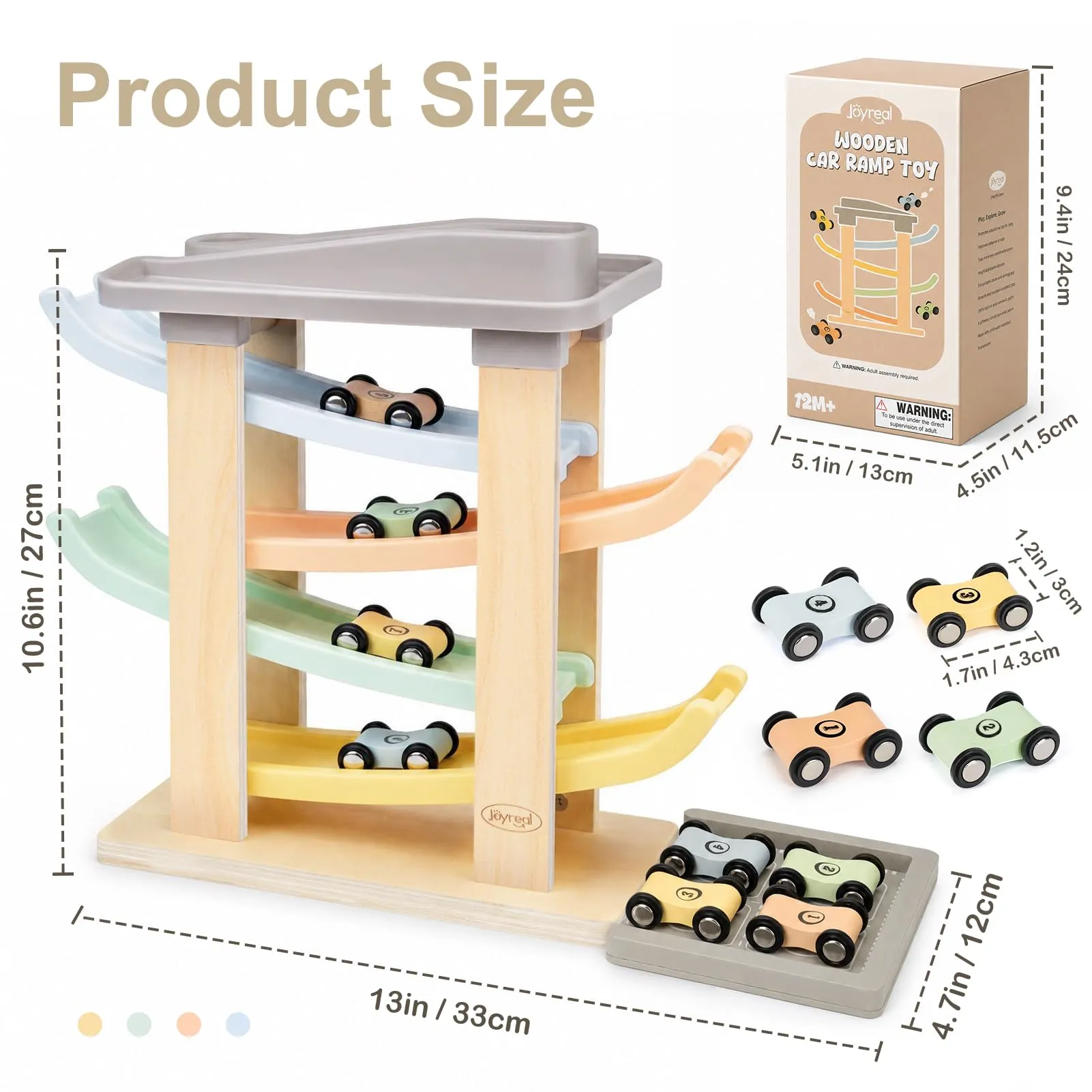 Joyreal Piste Macchinine in Legno Montessori con 4 Mini Auto e Garage - immagine 6