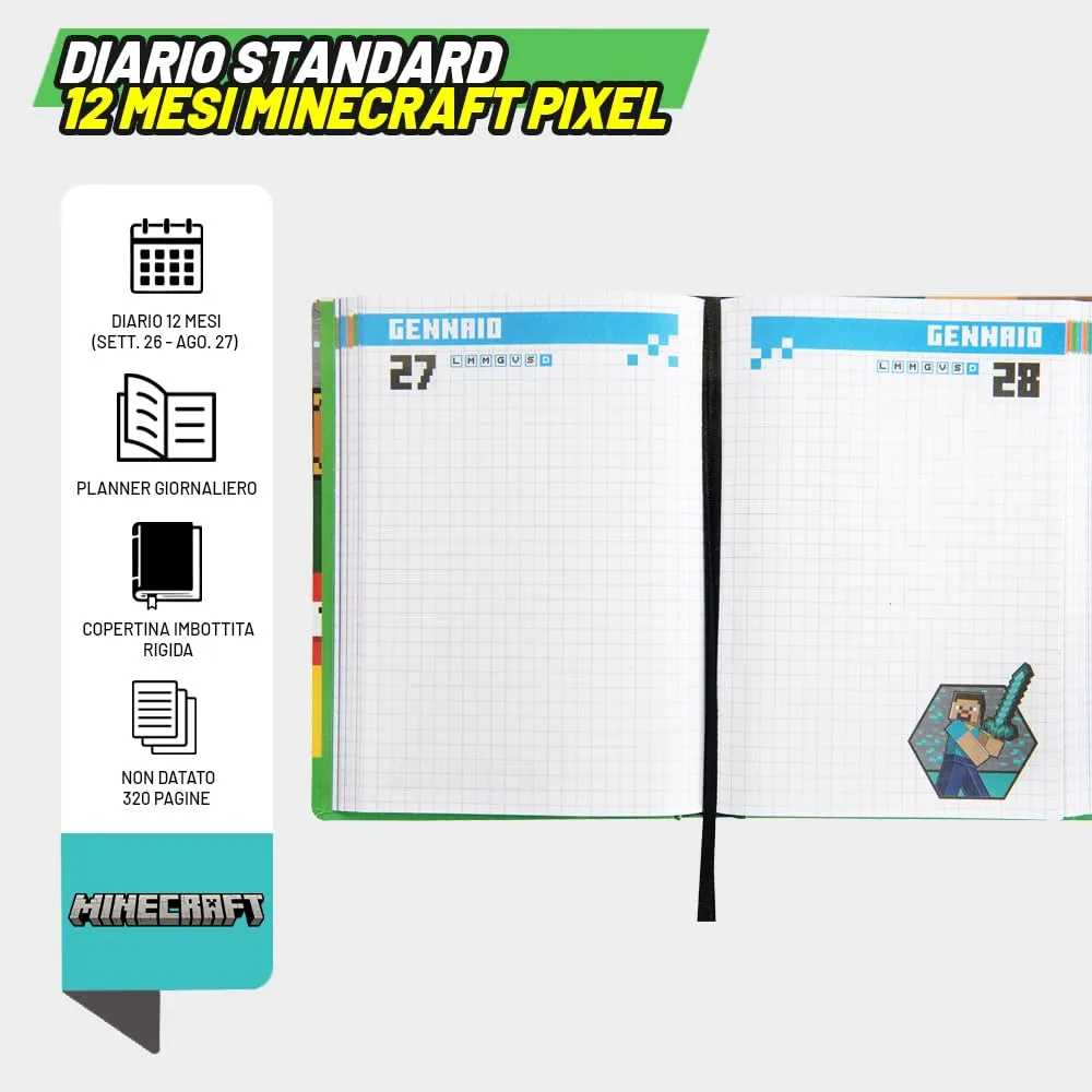Franco Cosimo Panini Minecraft Diario Scuola Ufficiale, 12 Mesi, Copertina Imbottita, 320 Pagine, 13x17.8 cm - immagine 4