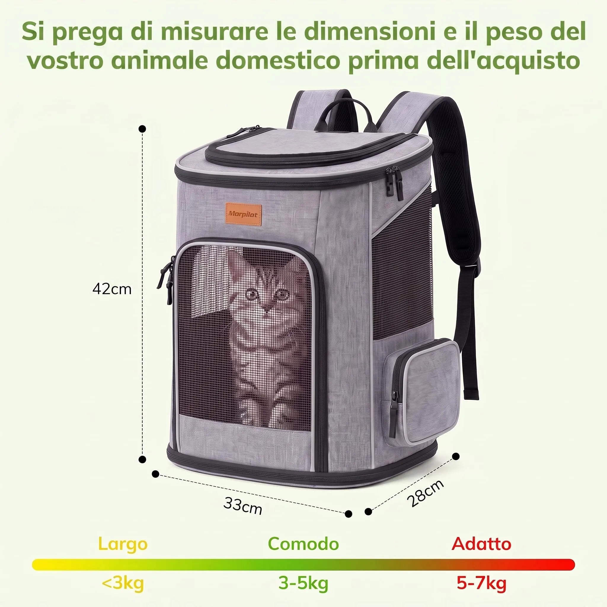 Morpilot Zaino Trasportino per Cani e Gatti fino a 7 kg con Guinzaglio di Sicurezza Interno - immagine 2