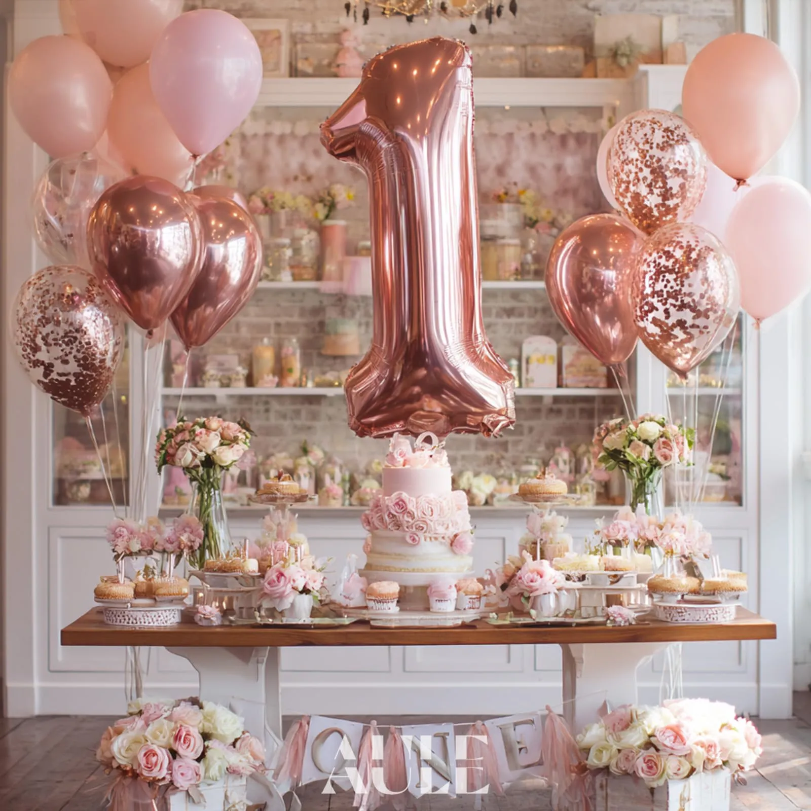 AULE Palloncino Numero 1 Rosa Gold, 101 cm, Mylar Foil - immagine 2