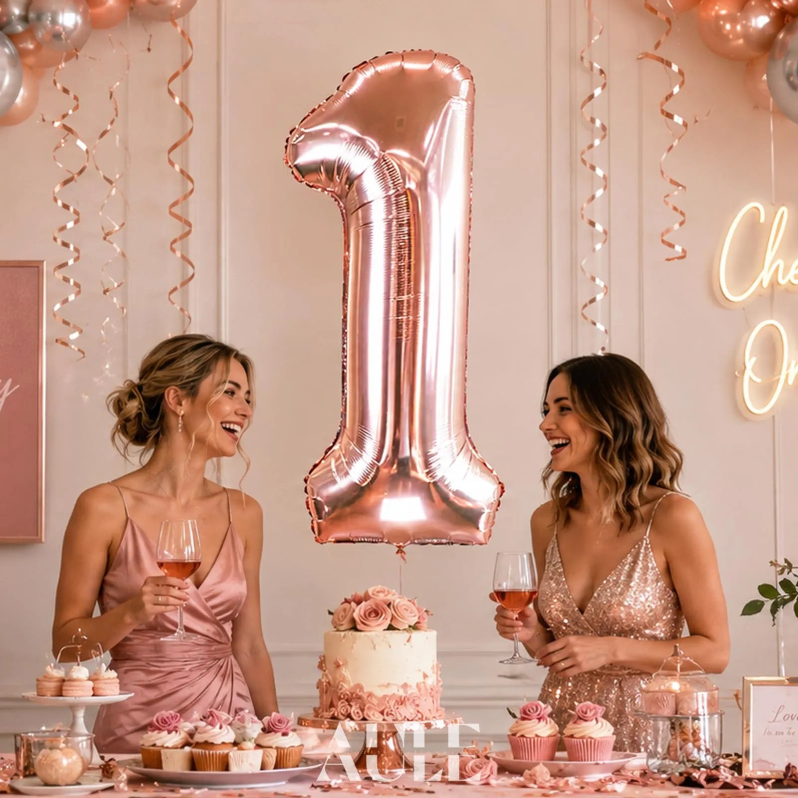 AULE Palloncino Numero 1 Rosa Gold, 101 cm, Mylar Foil - immagine 4