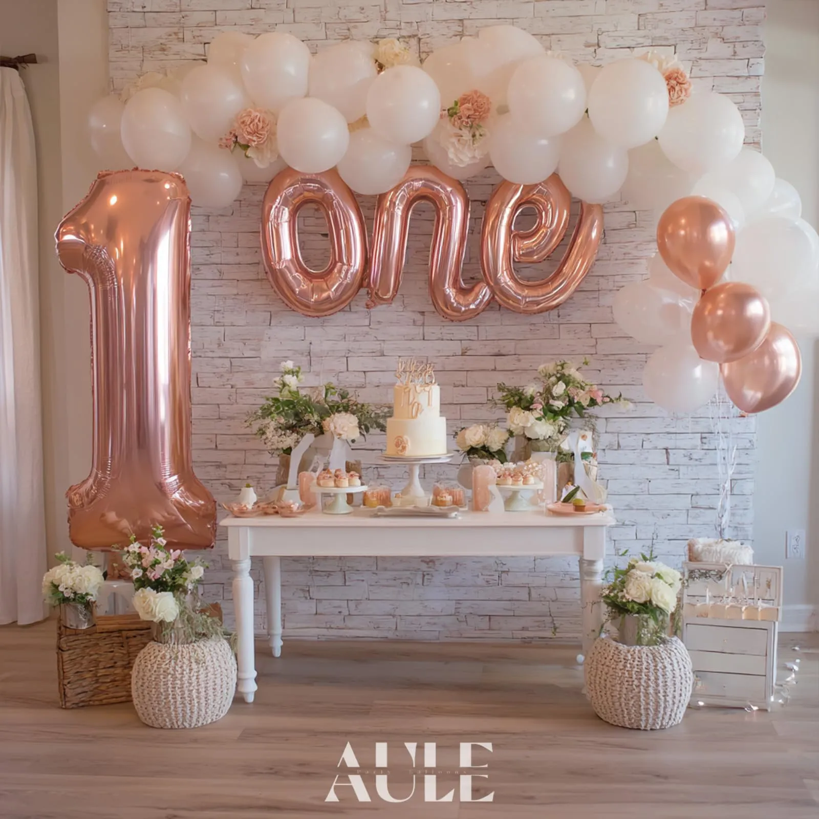 AULE Palloncino Numero 1 Rosa Gold, 101 cm, Mylar Foil - immagine 5