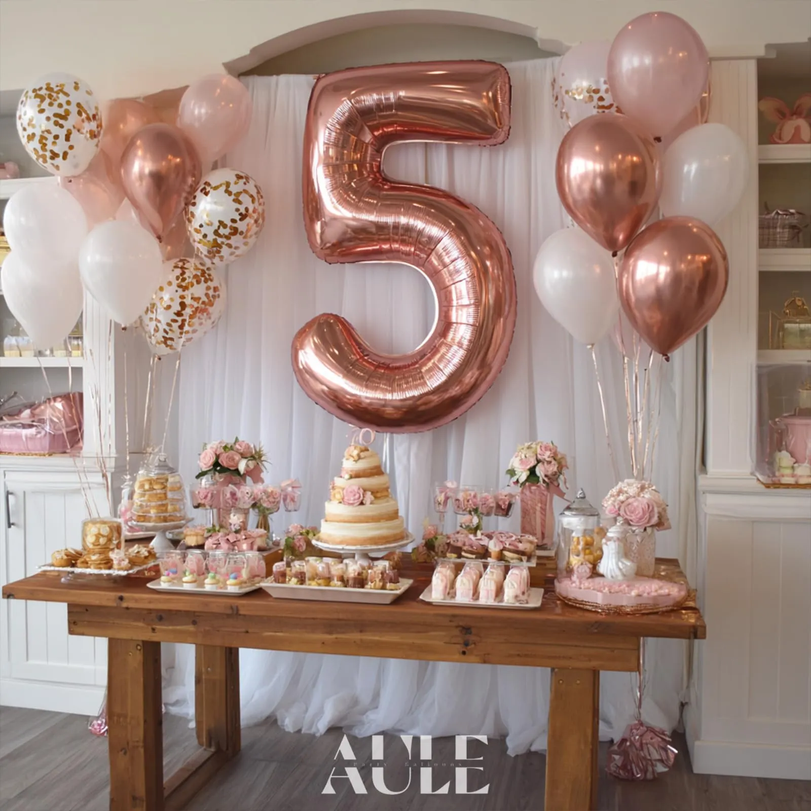 AULE Palloncino Numero 5 Rosa Gold 101 cm Mylar Foil - immagine 2