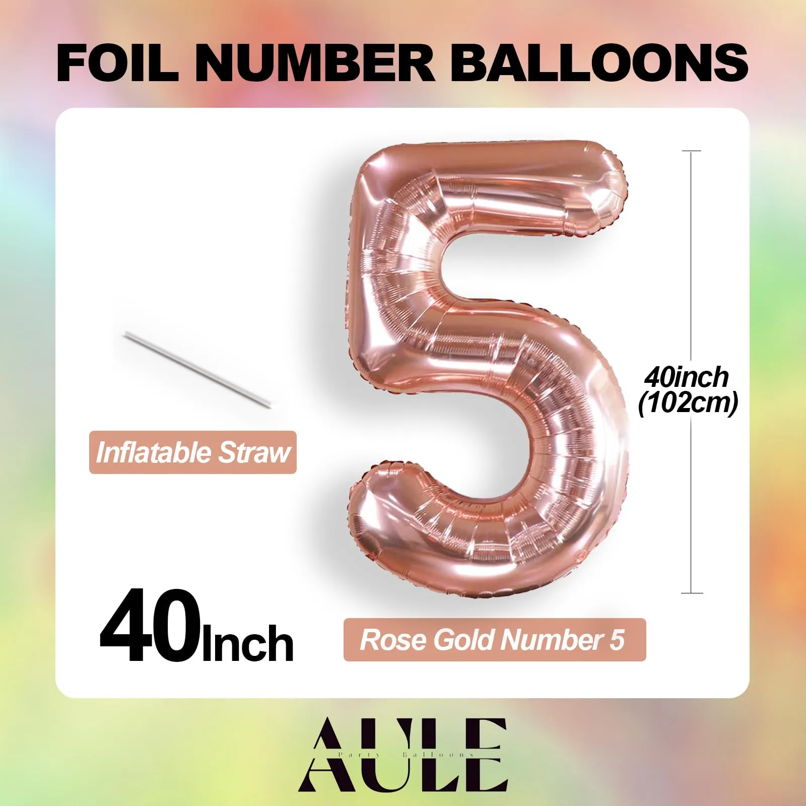 AULE Palloncino Numero 5 Rosa Gold 101 cm Mylar Foil - immagine 3