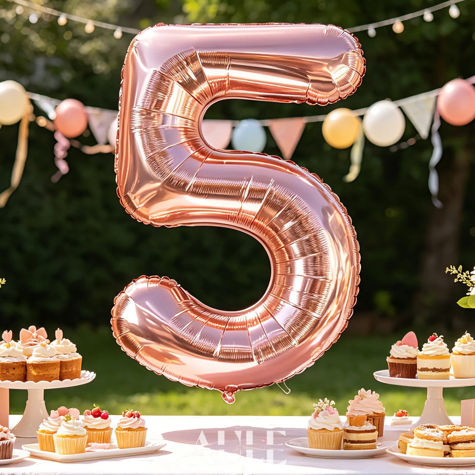 AULE Palloncino Numero 5 Rosa Gold 101 cm Mylar Foil - immagine 4