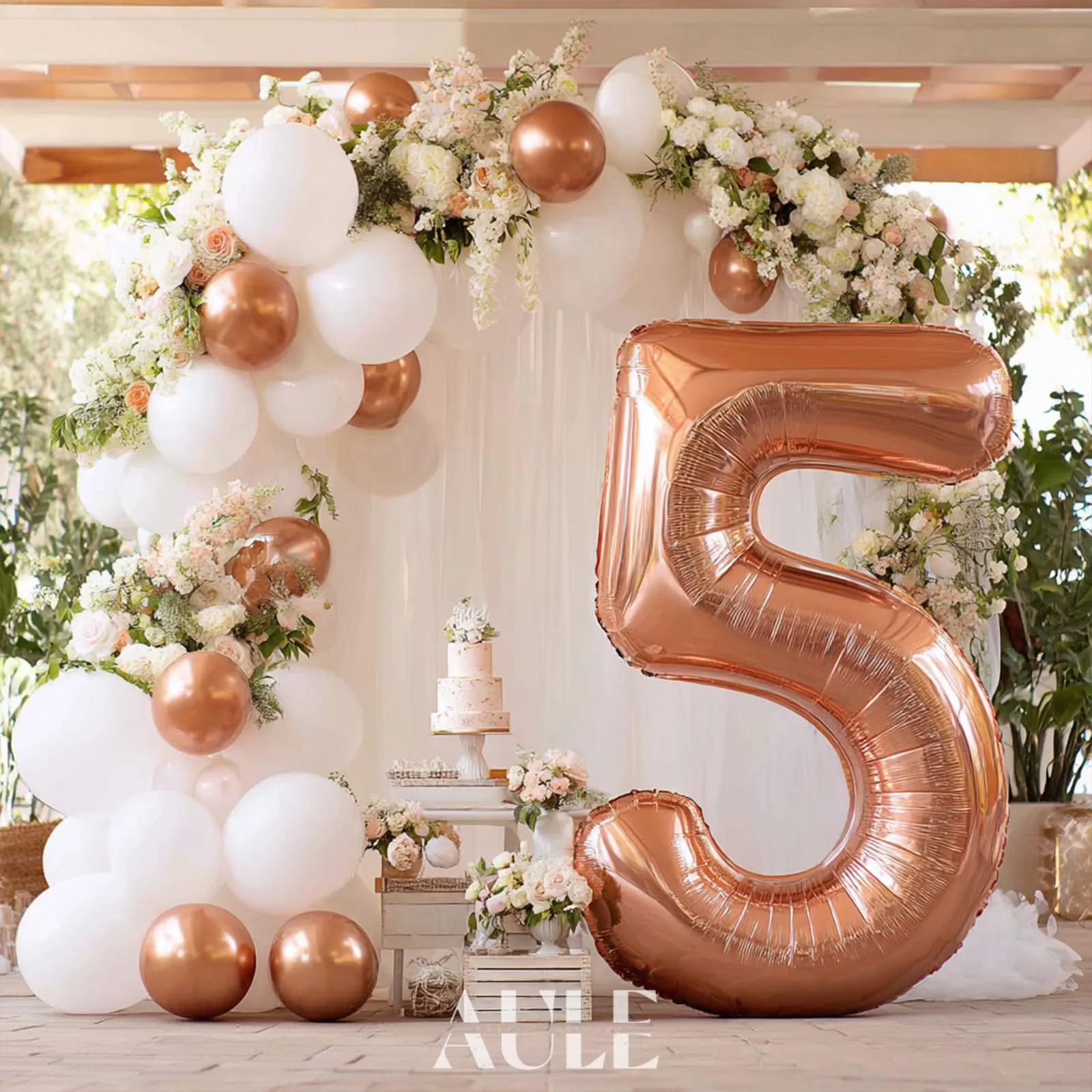 AULE Palloncino Numero 5 Rosa Gold 101 cm Mylar Foil - immagine 5