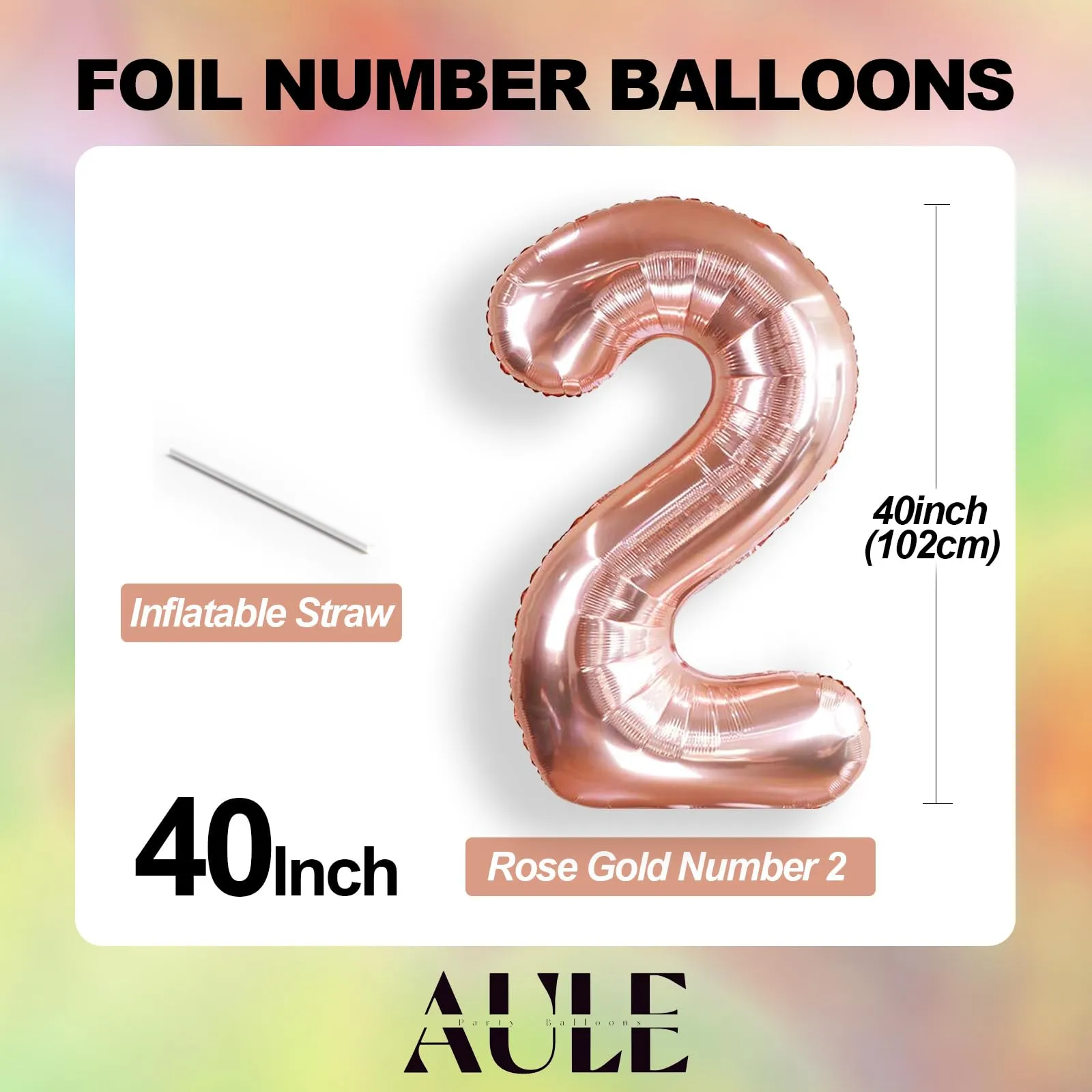 AULE Palloncino Numero 2 Rosa Gold, 101 cm, Foil Mylar - immagine 3