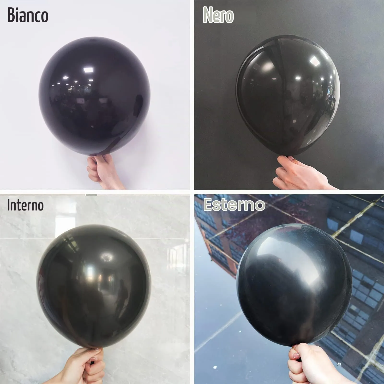 Ousuga Palloncini Neri, 106 Pezzi (5, 10, 12, 18 pollici) con Nastro e Accessori per Decorazioni Festa - immagine 3