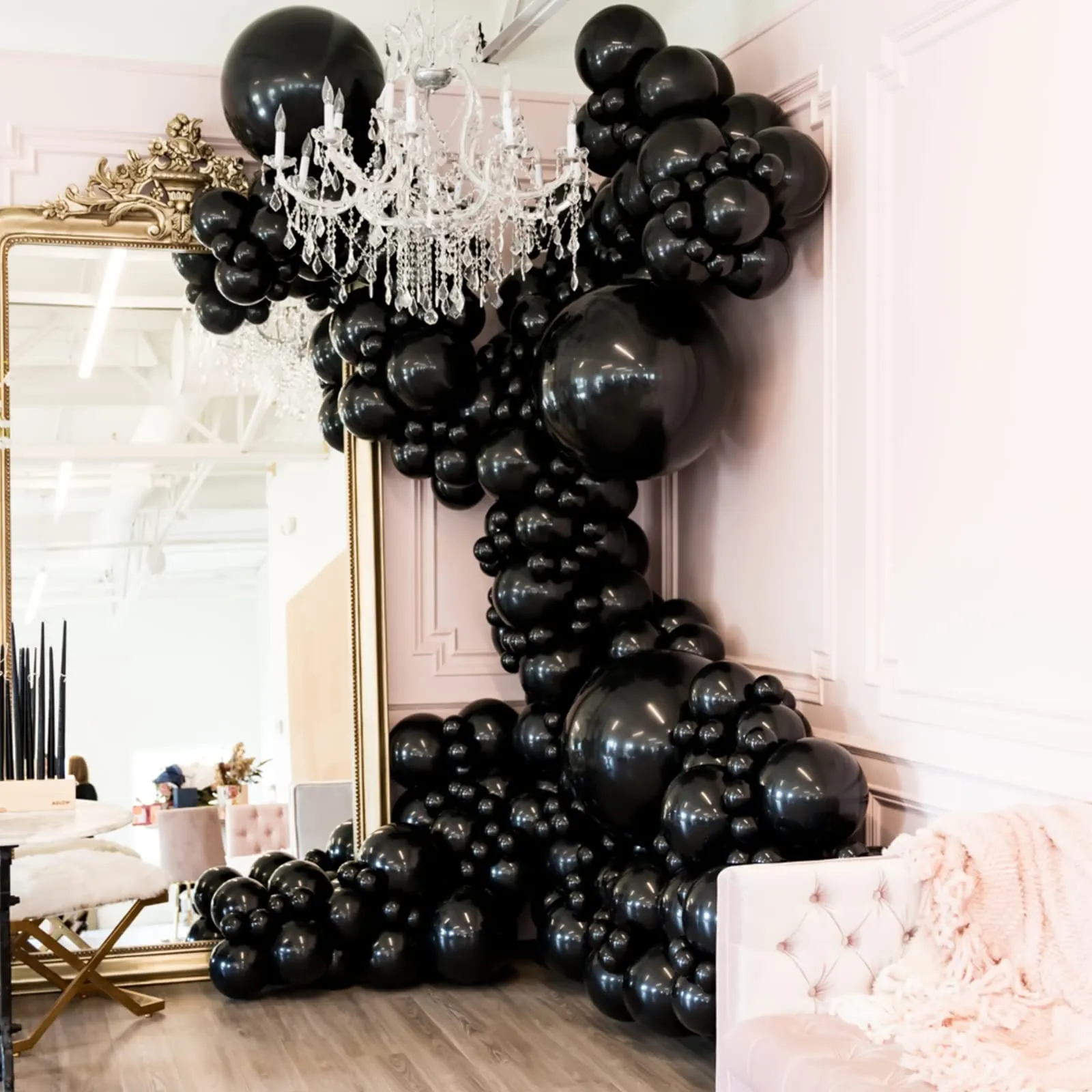 Ousuga Palloncini Neri, 106 Pezzi (5, 10, 12, 18 pollici) con Nastro e Accessori per Decorazioni Festa - immagine 4