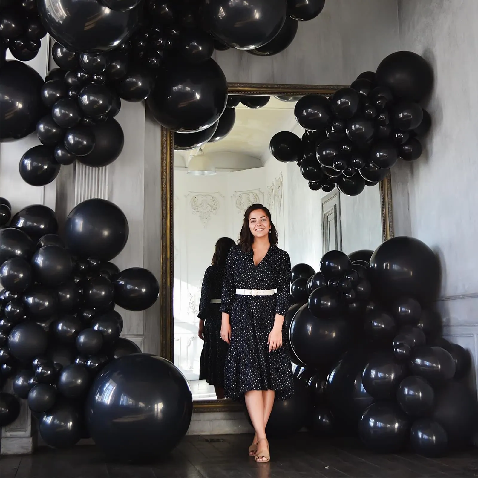 Ousuga Palloncini Neri, 106 Pezzi (5, 10, 12, 18 pollici) con Nastro e Accessori per Decorazioni Festa - immagine 5