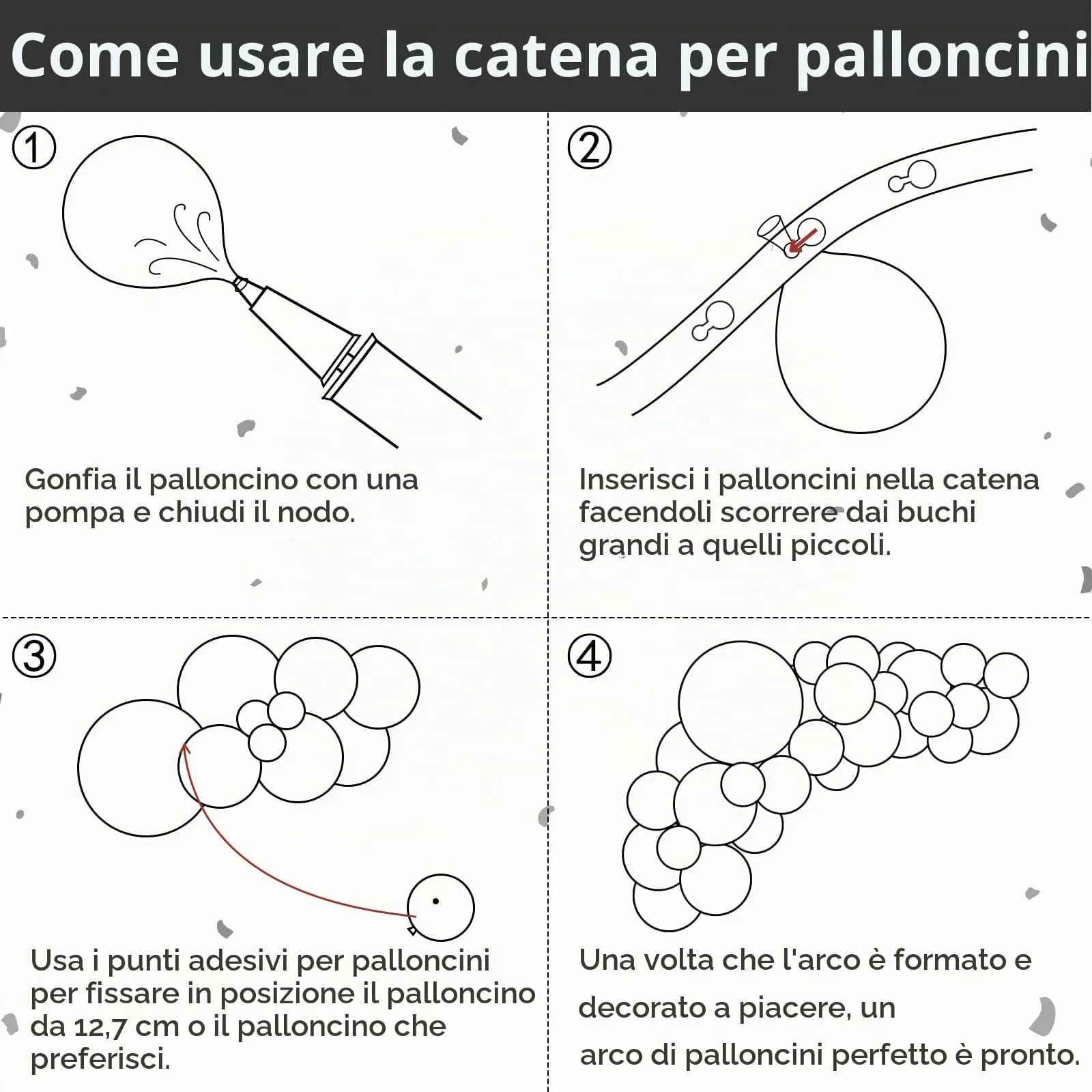 Ousuga Palloncini Neri, 106 Pezzi (5, 10, 12, 18 pollici) con Nastro e Accessori per Decorazioni Festa - immagine 7