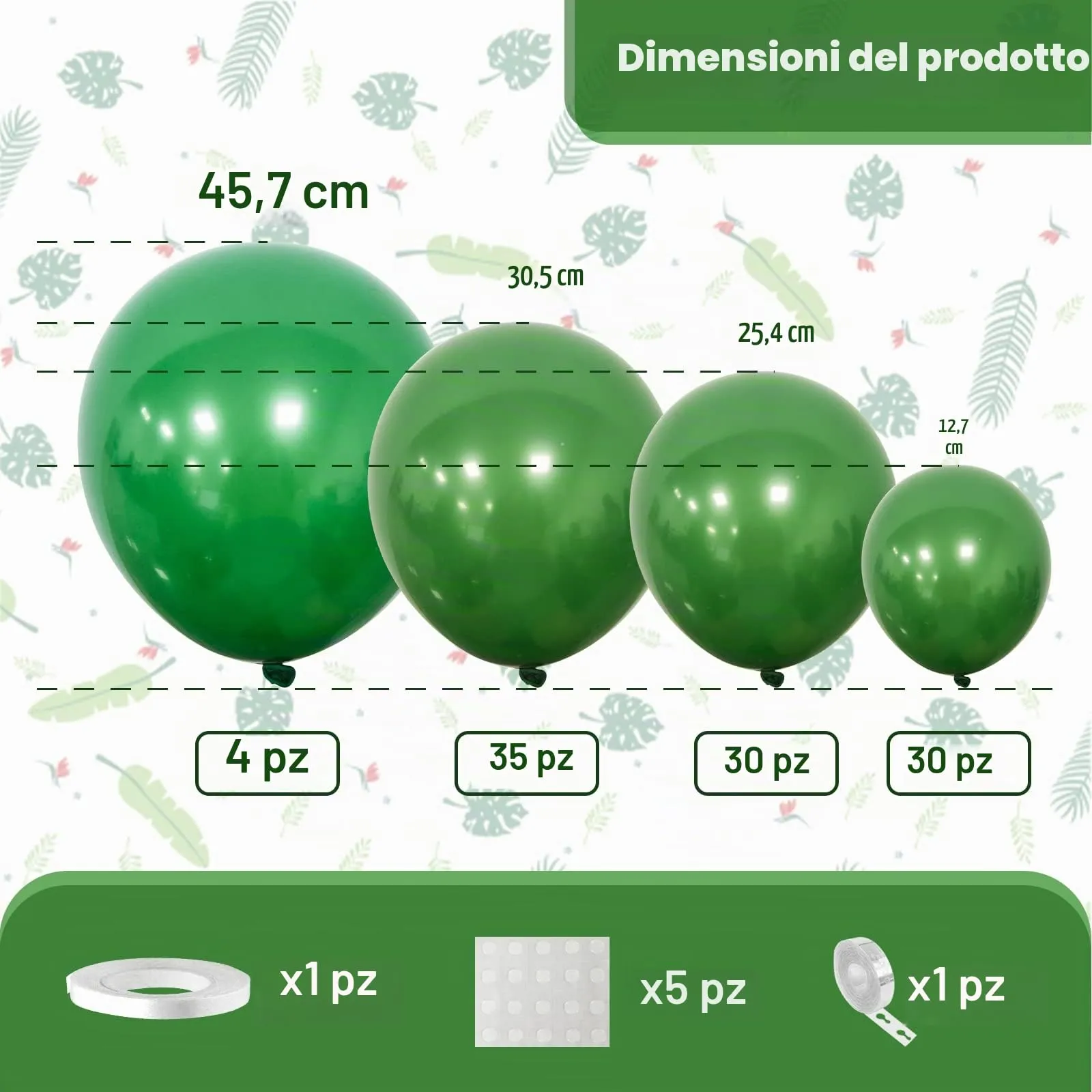 Ousuga Kit Ghirlanda Palloncini Verde Scuro, 106 pezzi, 5 10 12 18 pollici con Nastro - immagine 2