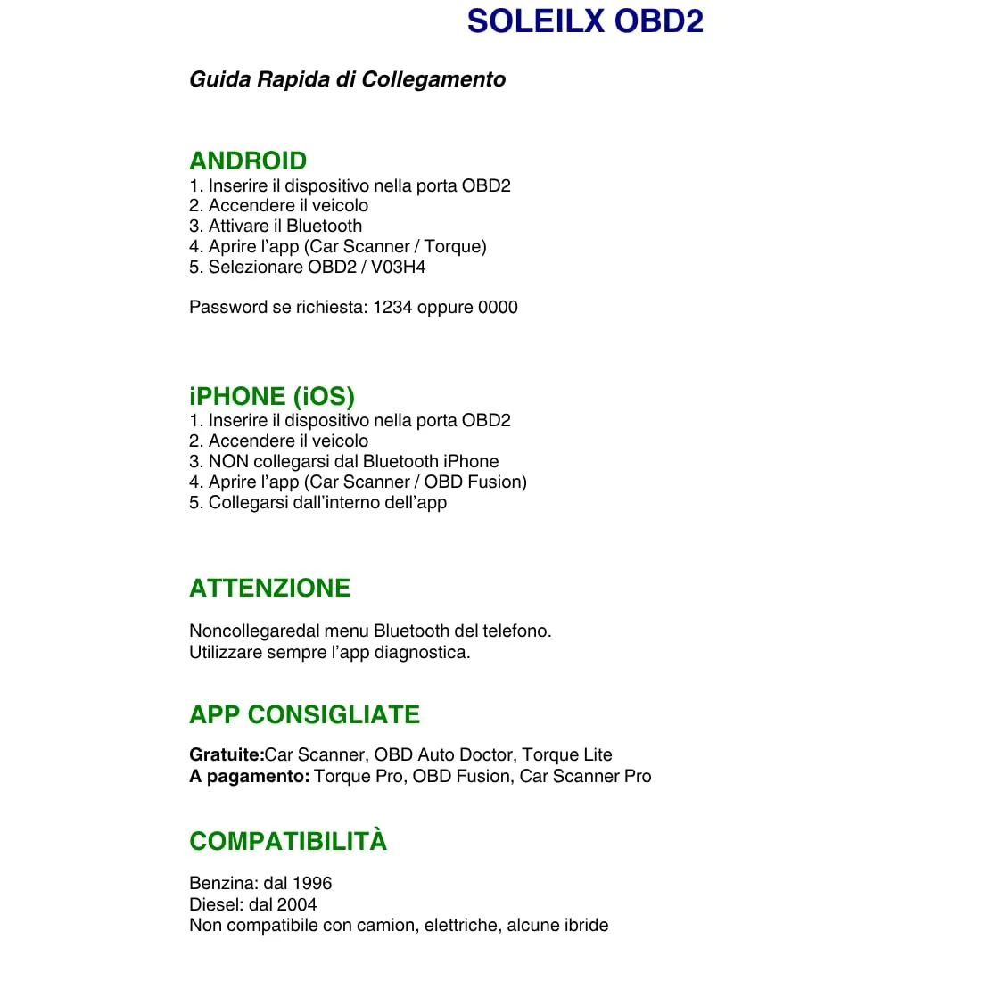 soleilx OBD2 Bluetooth Scanner Diagnostico Auto Multimarca per iOS Android Windows - immagine 2