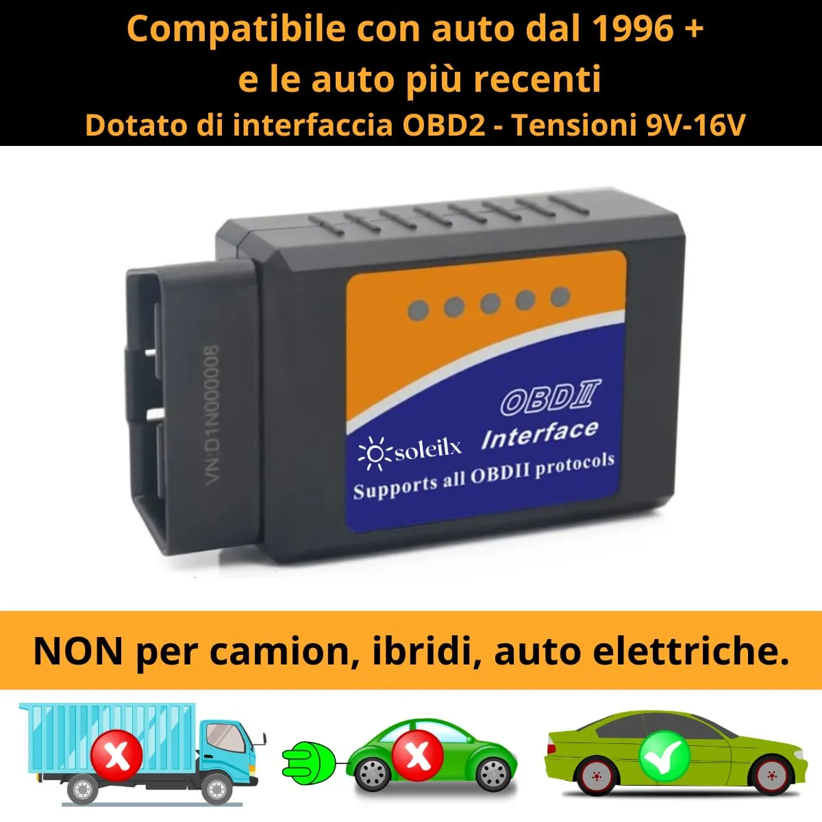 soleilx OBD2 Bluetooth Scanner Diagnostico Auto Multimarca per iOS Android Windows - immagine 3