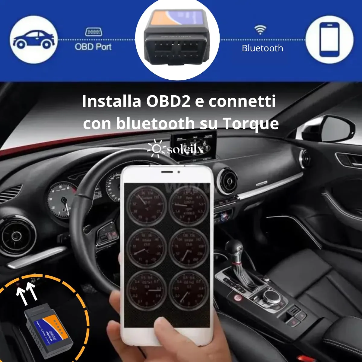 soleilx OBD2 Bluetooth Scanner Diagnostico Auto Multimarca per iOS Android Windows - immagine 6