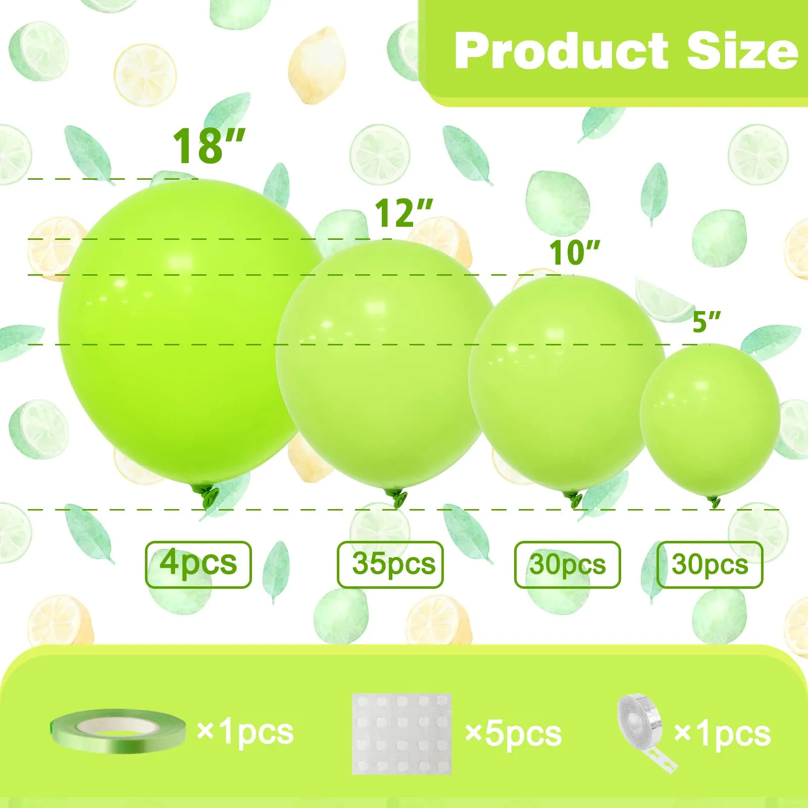 Ousuga Kit Ghirlanda di Palloncini Verde Lime, 106 pezzi (5, 10, 12, 18 pollici) - immagine 2
