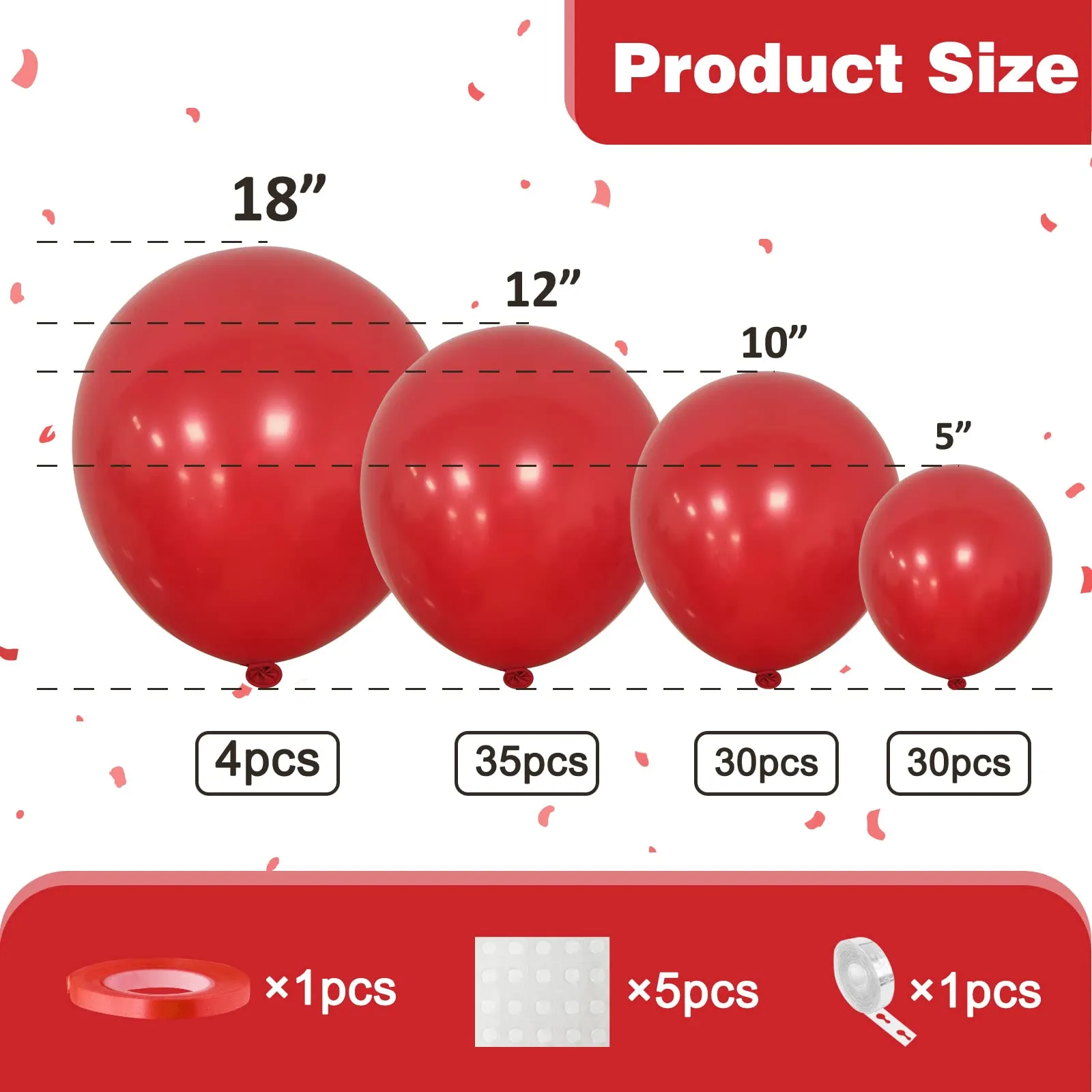 Ousuga Palloncini Rossi, Kit Ghirlanda 106 Pezzi (5, 10, 12, 18 pollici) con Nastro e Accessori - immagine 2