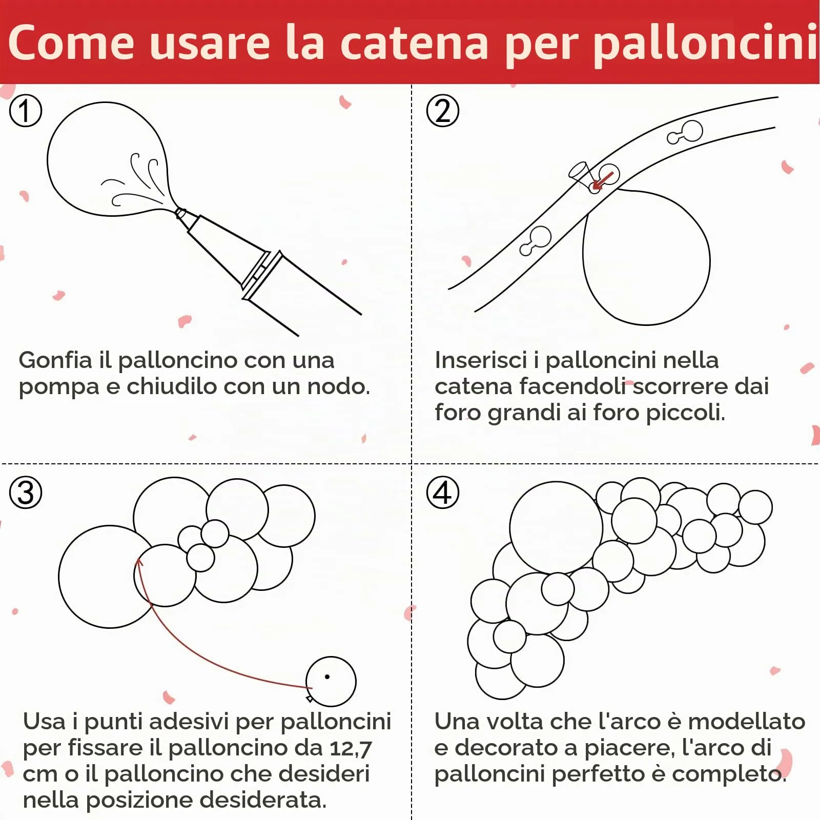 Ousuga Palloncini Rossi, Kit Ghirlanda 106 Pezzi (5, 10, 12, 18 pollici) con Nastro e Accessori - immagine 7