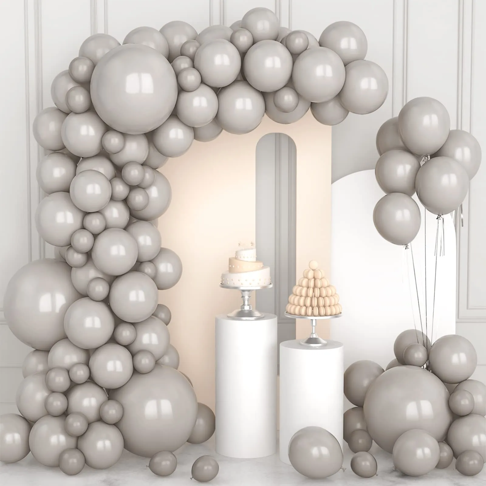 Ousuga Kit Arco di Palloncini Grigi, 106 pezzi (5, 10, 12, 18 pollici) con Nastro e Accessori - immagine 1