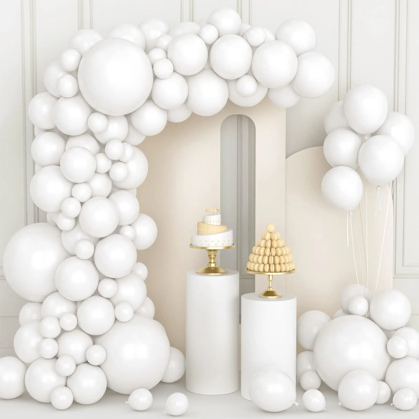 Ousuga Kit Ghirlanda Arco di Palloncini Bianchi, 106 pezzi (5, 10, 12, 18 pollici) con Nastro e Accessori - immagine 1