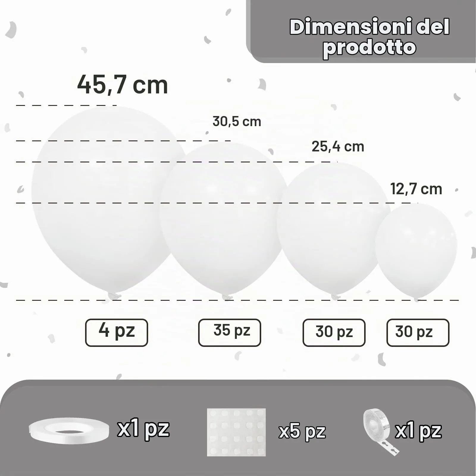 Ousuga Kit Ghirlanda Arco di Palloncini Bianchi, 106 pezzi (5, 10, 12, 18 pollici) con Nastro e Accessori - immagine 2