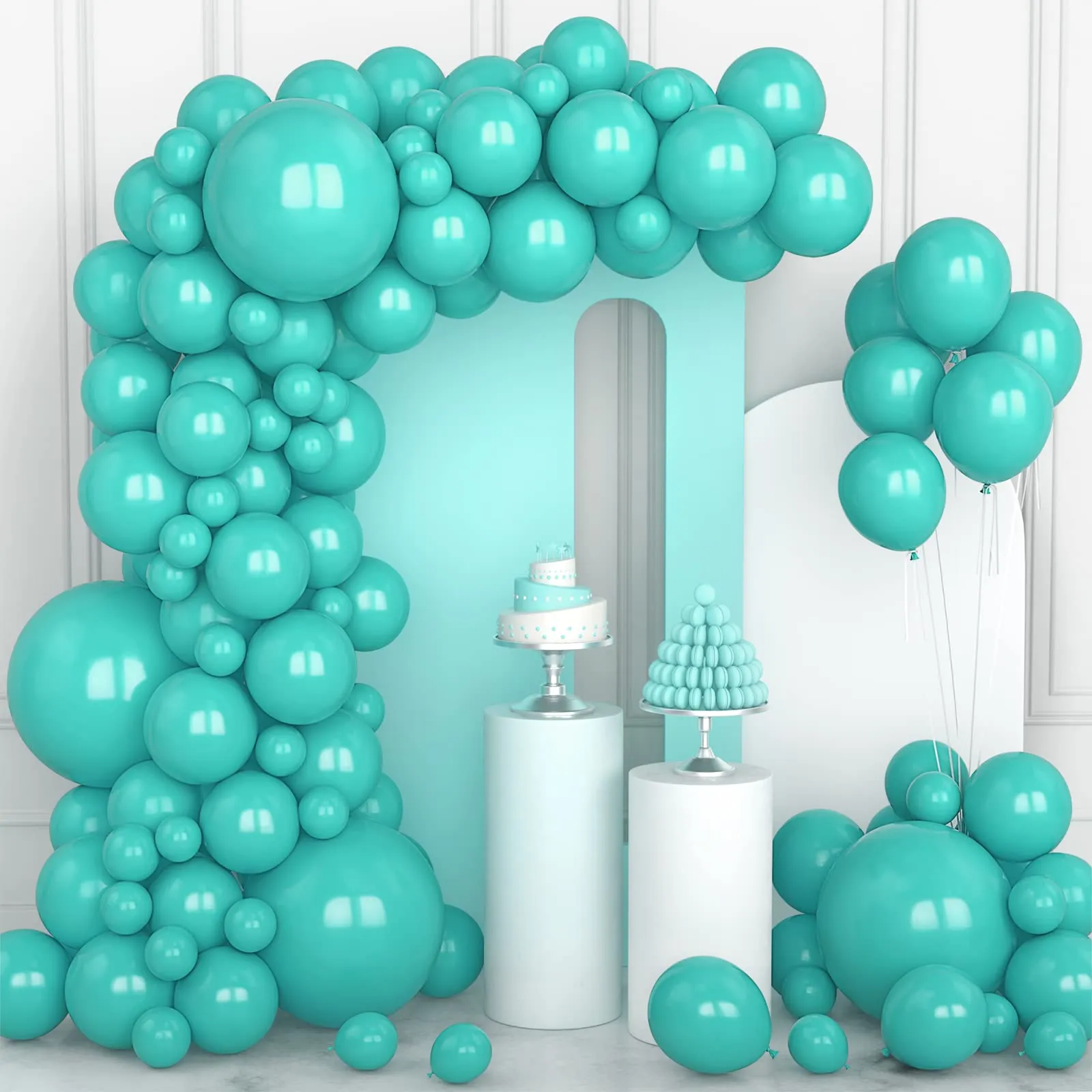 Ousuga Kit Arco di Palloncini Verde Acqua, 106 pezzi (5, 10, 12, 18 pollici) - immagine 1