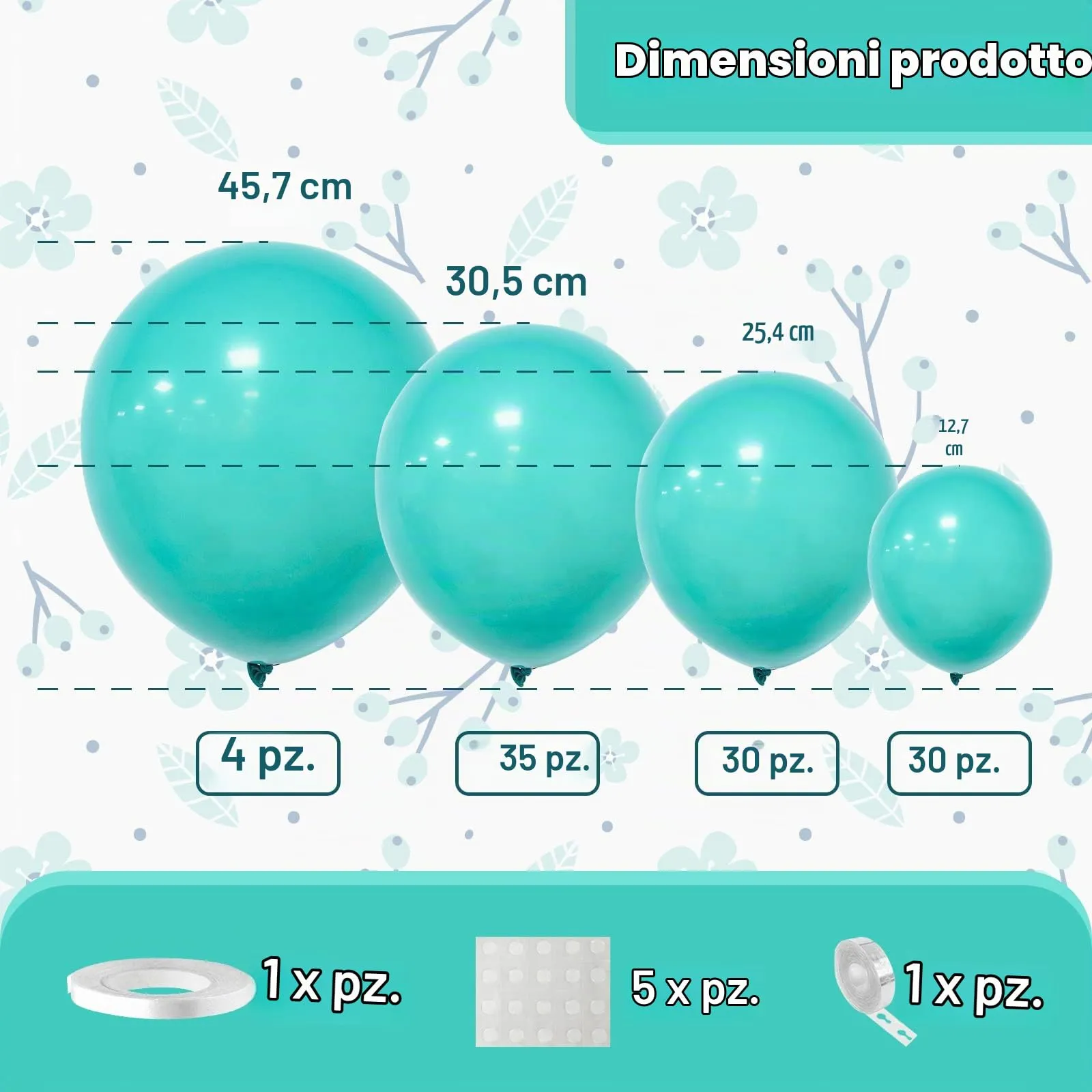 Ousuga Kit Arco di Palloncini Verde Acqua, 106 pezzi (5, 10, 12, 18 pollici) - immagine 2