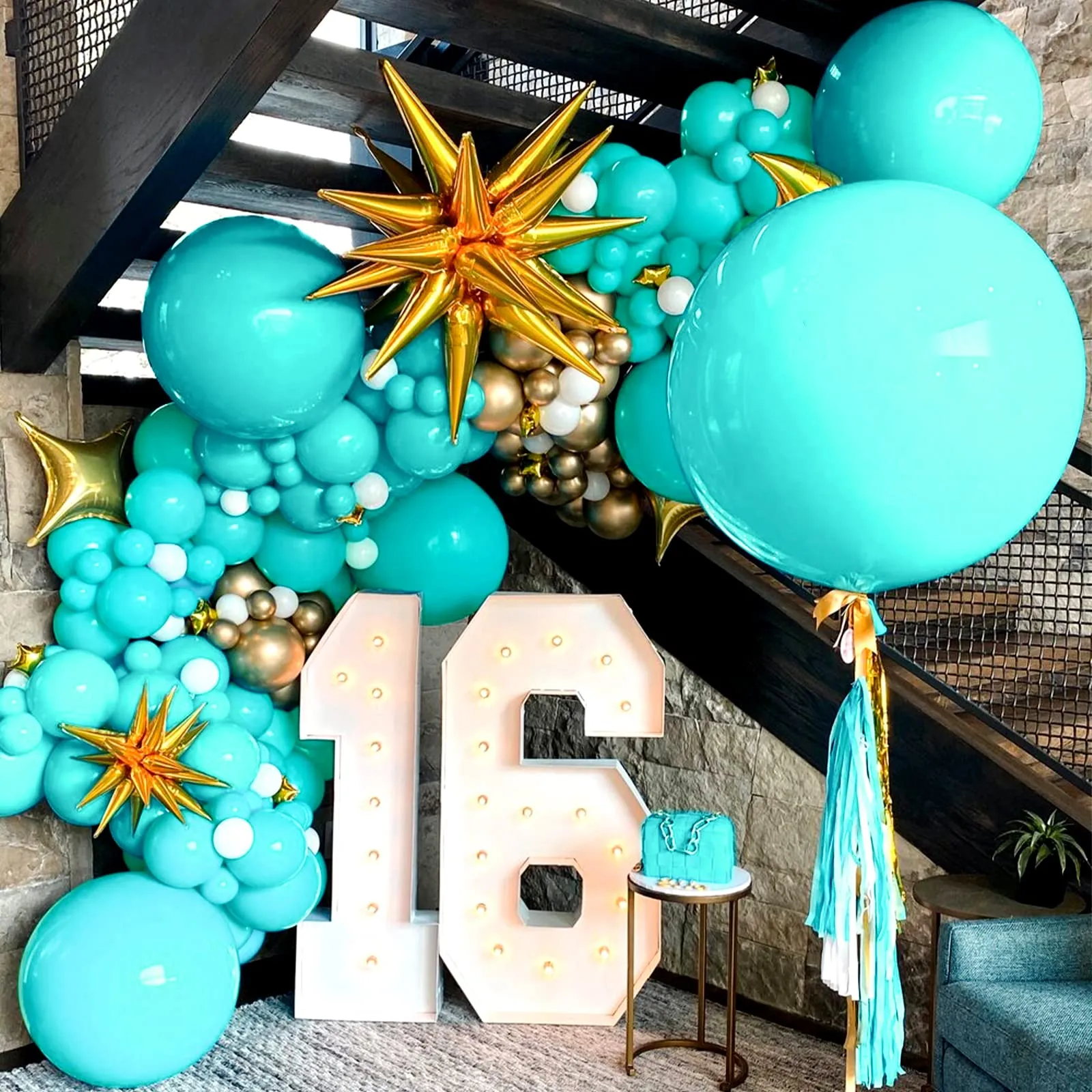 Ousuga Kit Arco di Palloncini Verde Acqua, 106 pezzi (5, 10, 12, 18 pollici) - immagine 4