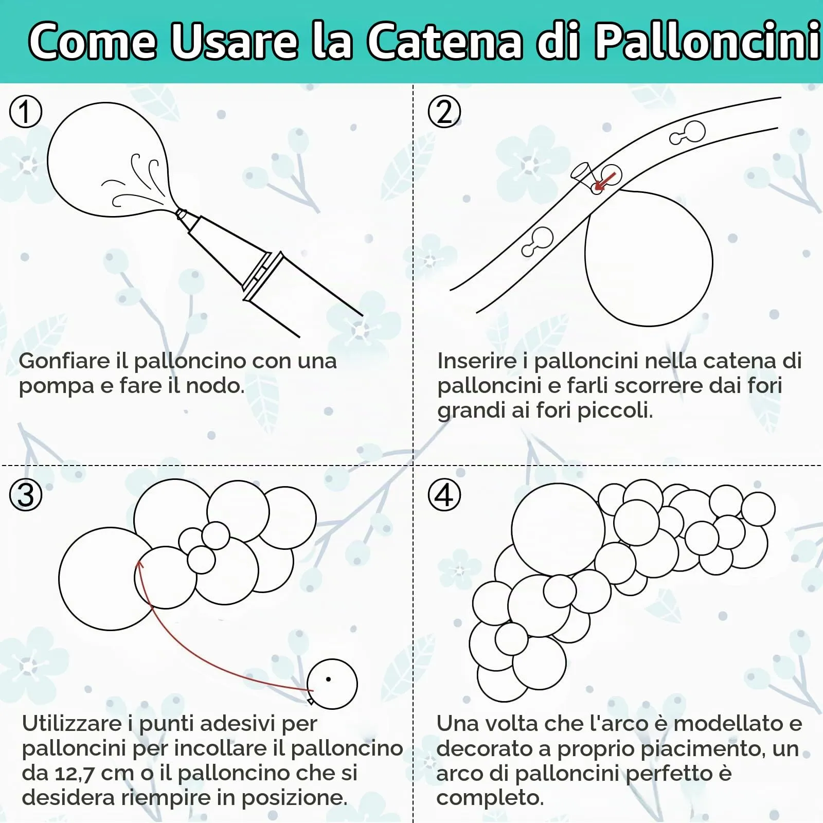Ousuga Kit Arco di Palloncini Verde Acqua, 106 pezzi (5, 10, 12, 18 pollici) - immagine 7