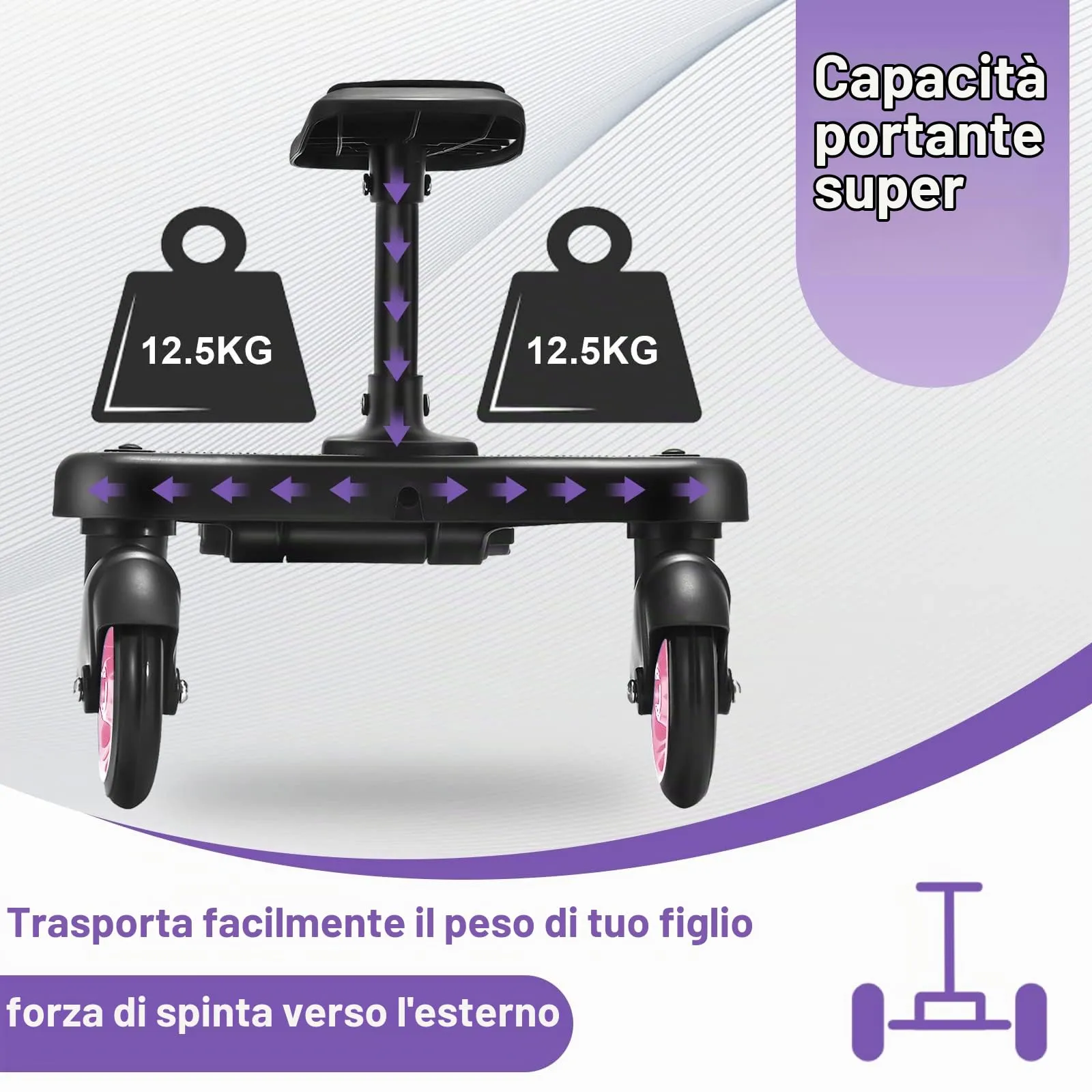 Vihir Pedana Universale per Passeggini con Sedile e Due Ganci, per Bambini 2-6 Anni (25 kg) - immagine 5