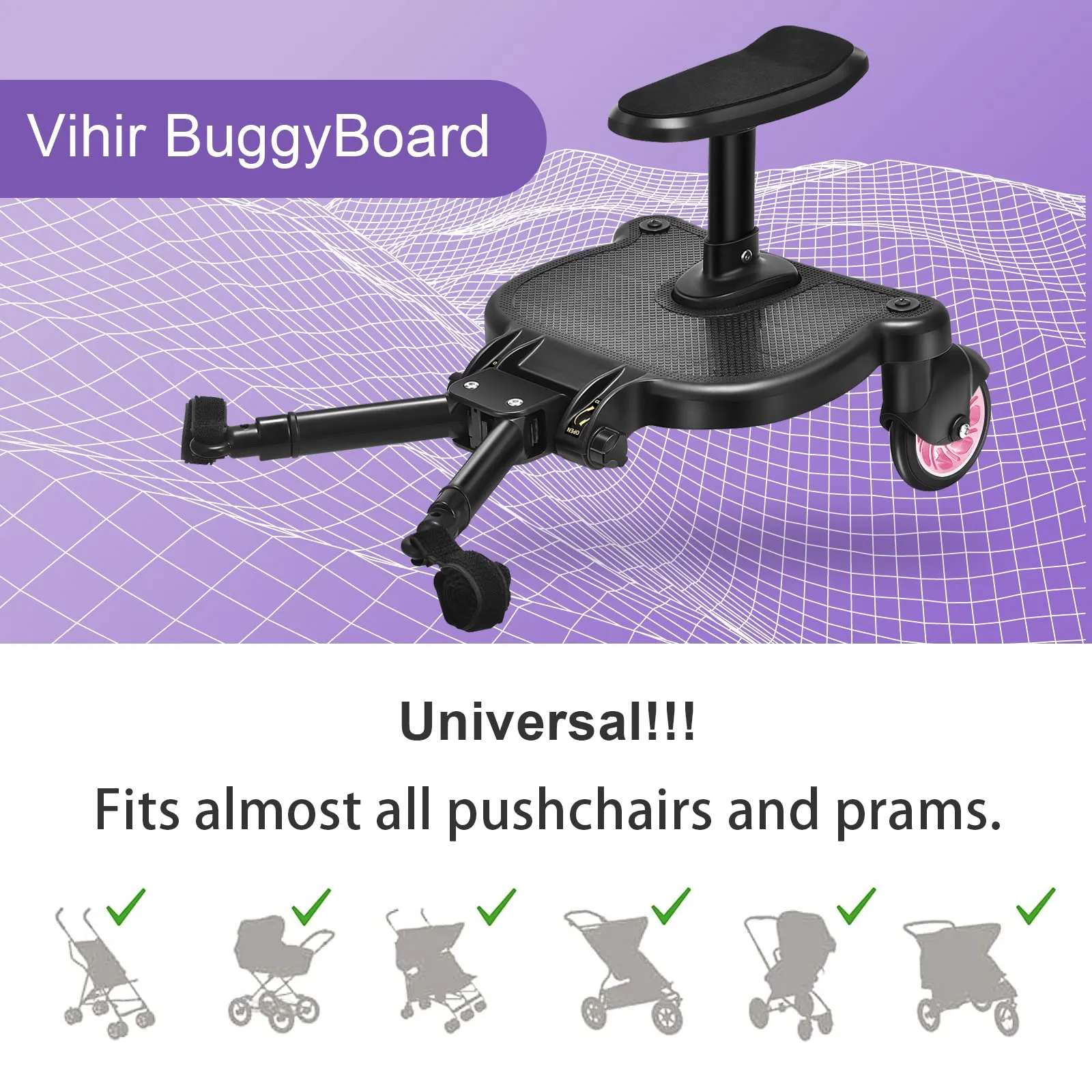 Vihir Pedana Universale per Passeggini con Sedile e Due Ganci, per Bambini 2-6 Anni (25 kg) - immagine 6