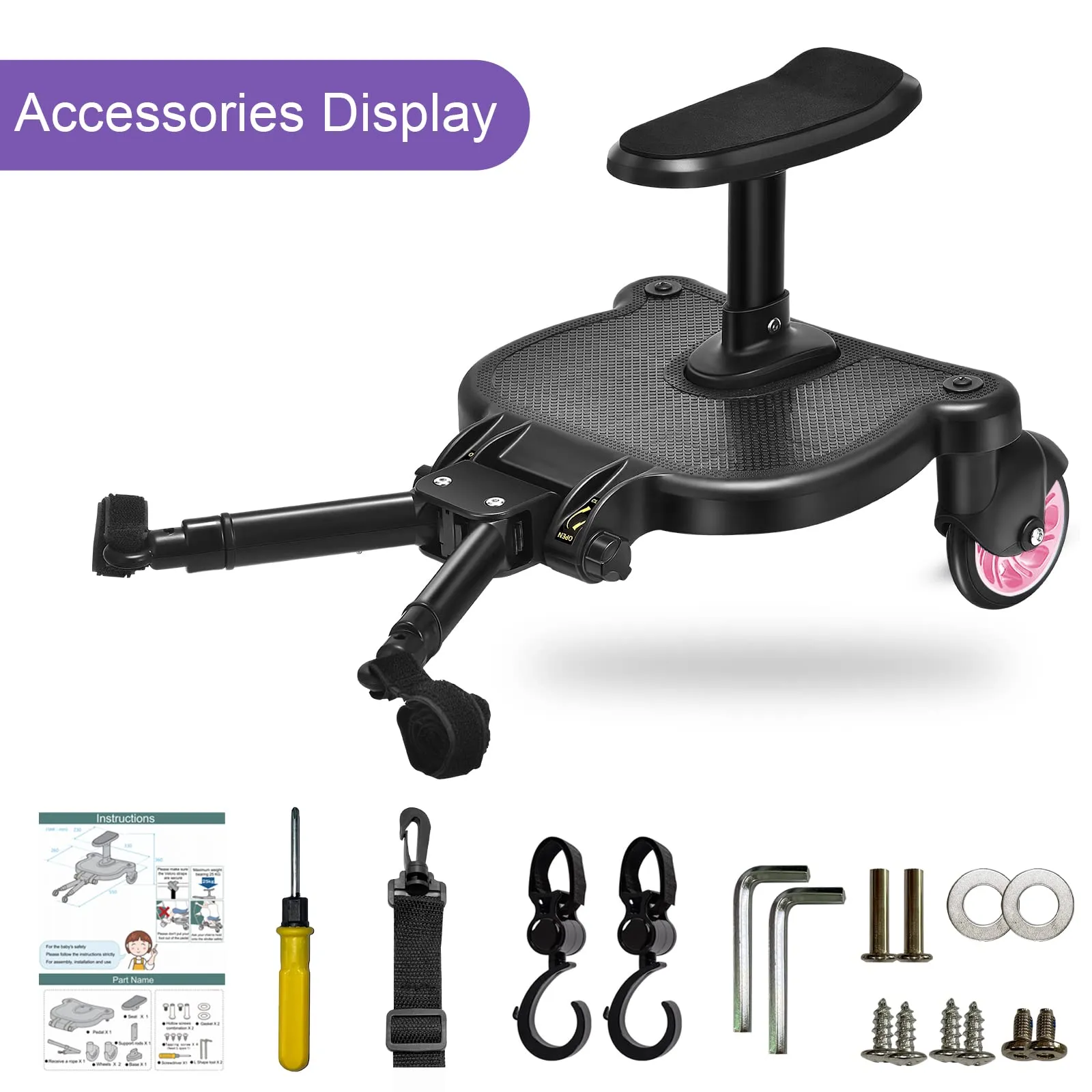 Vihir Pedana Universale per Passeggini con Sedile e Due Ganci, per Bambini 2-6 Anni (25 kg) - immagine 7