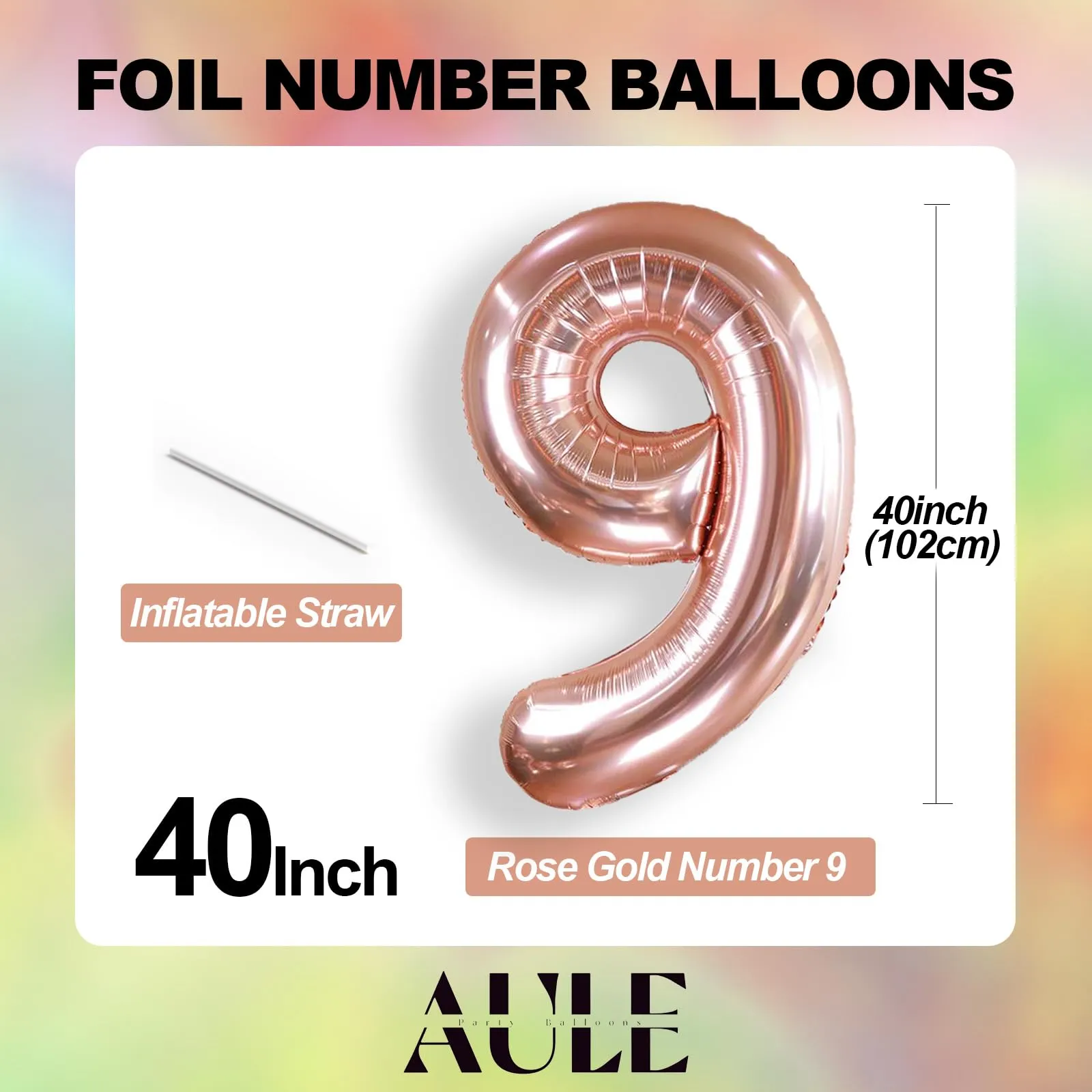 AULE Palloncino Numero 9 Rosa Gold, 101 cm, Mylar Foil - immagine 3