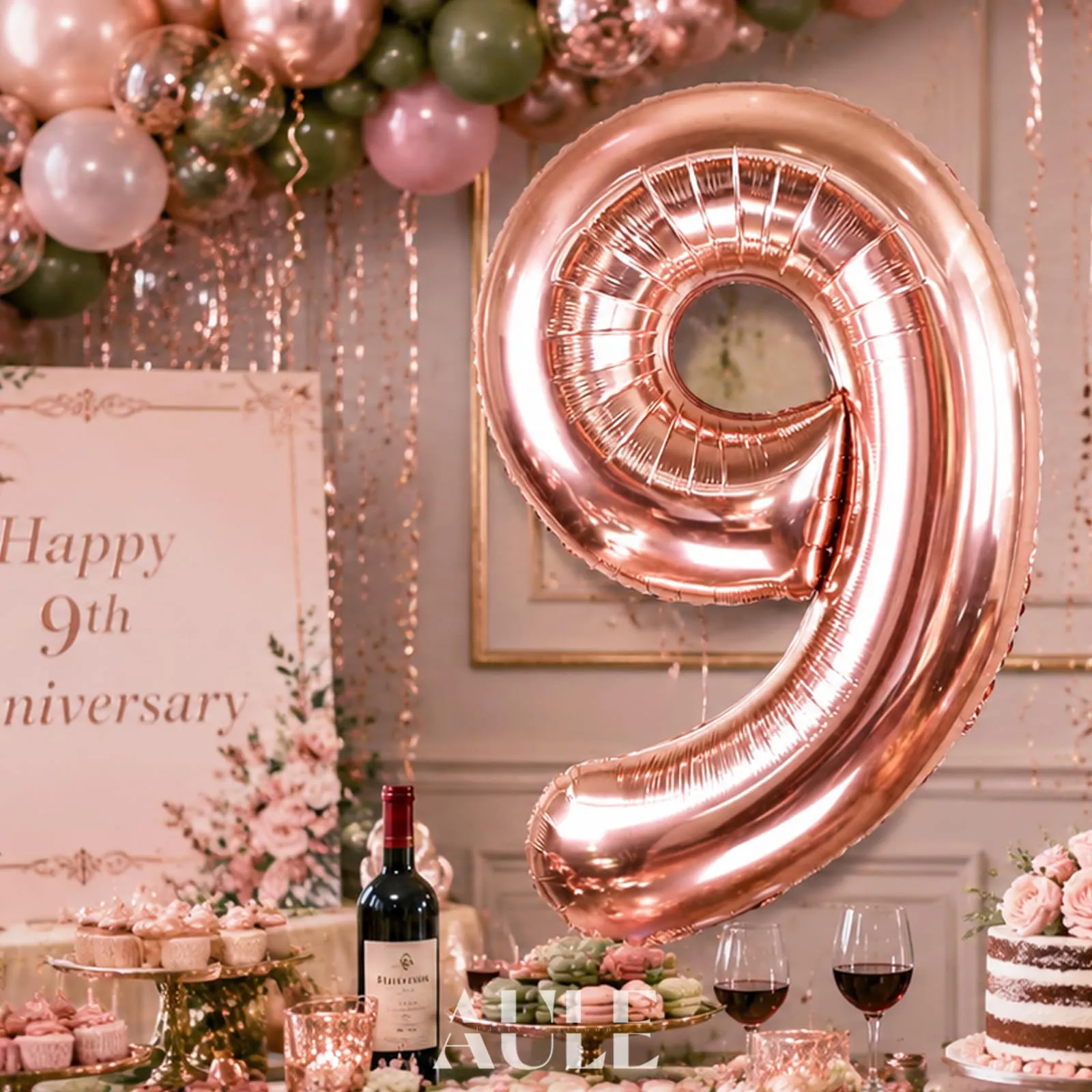 AULE Palloncino Numero 9 Rosa Gold, 101 cm, Mylar Foil - immagine 5