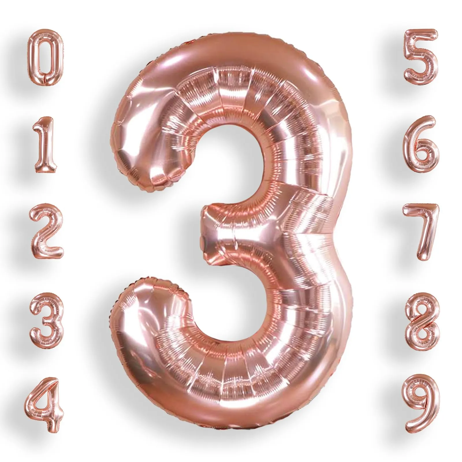 AULE Palloncino Numero 3 Rosa Gold 101 cm Mylar Foil - immagine 1