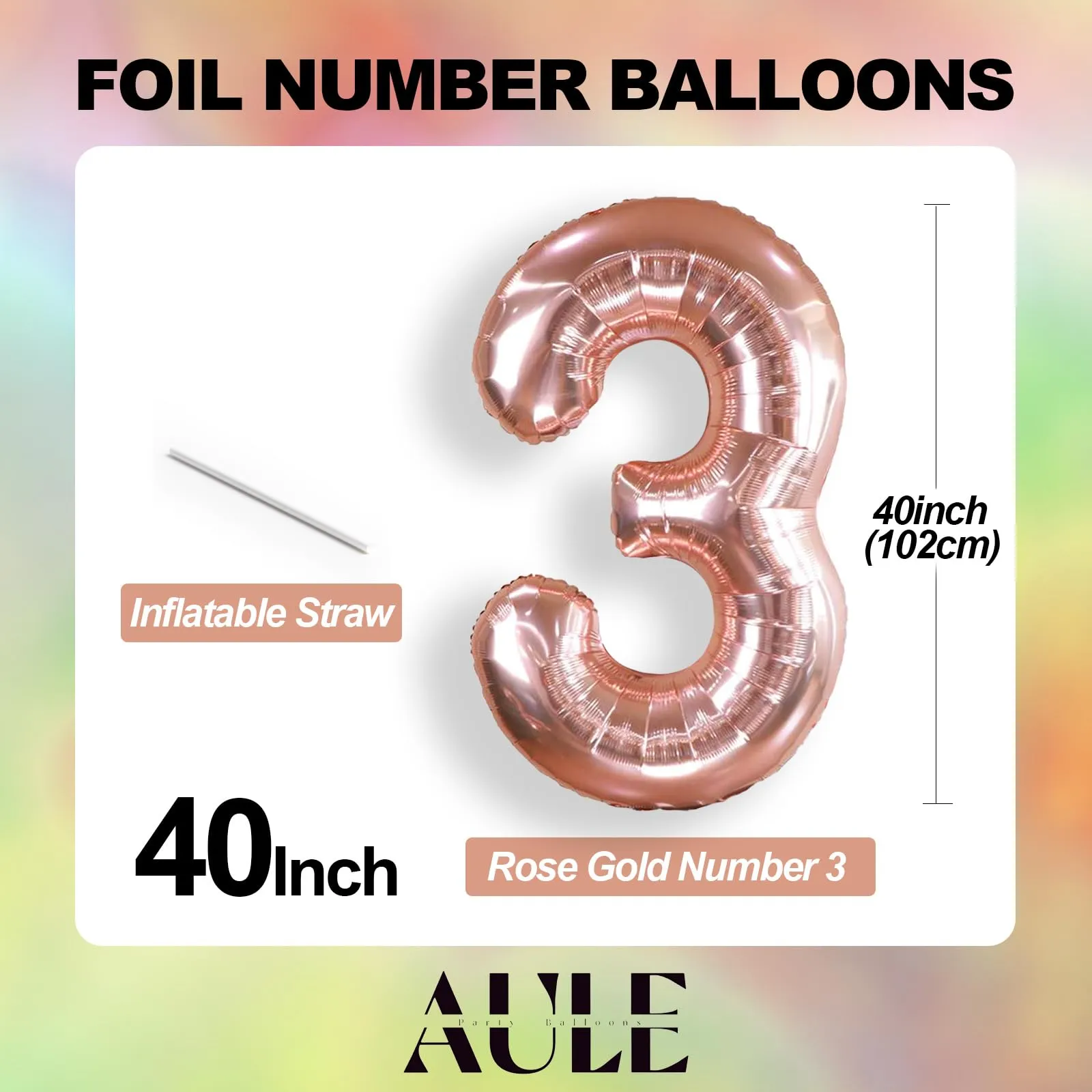 AULE Palloncino Numero 3 Rosa Gold 101 cm Mylar Foil - immagine 3