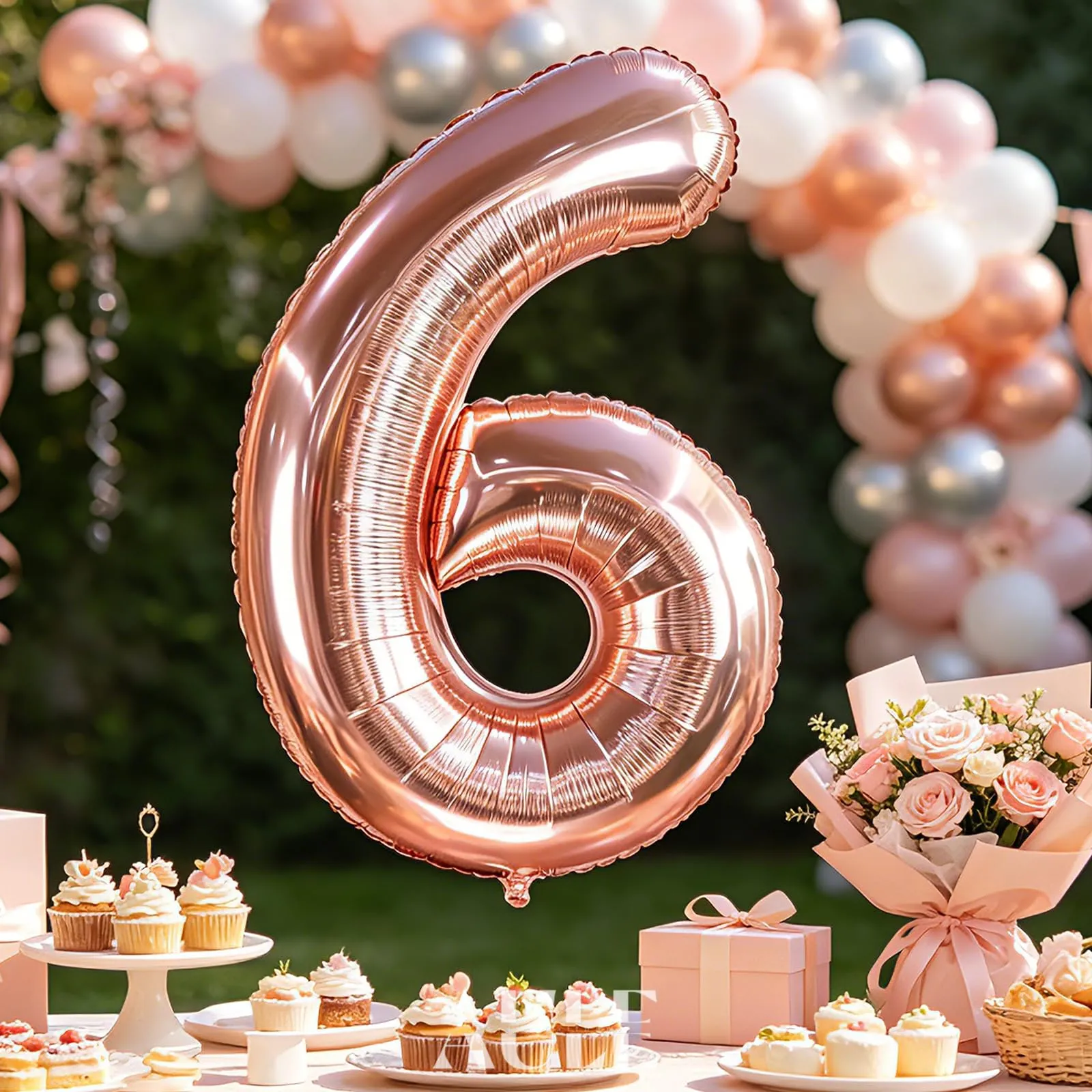 AULE Palloncino Numero 6 Rosa Gold, 101 cm, Mylar Foil - immagine 2