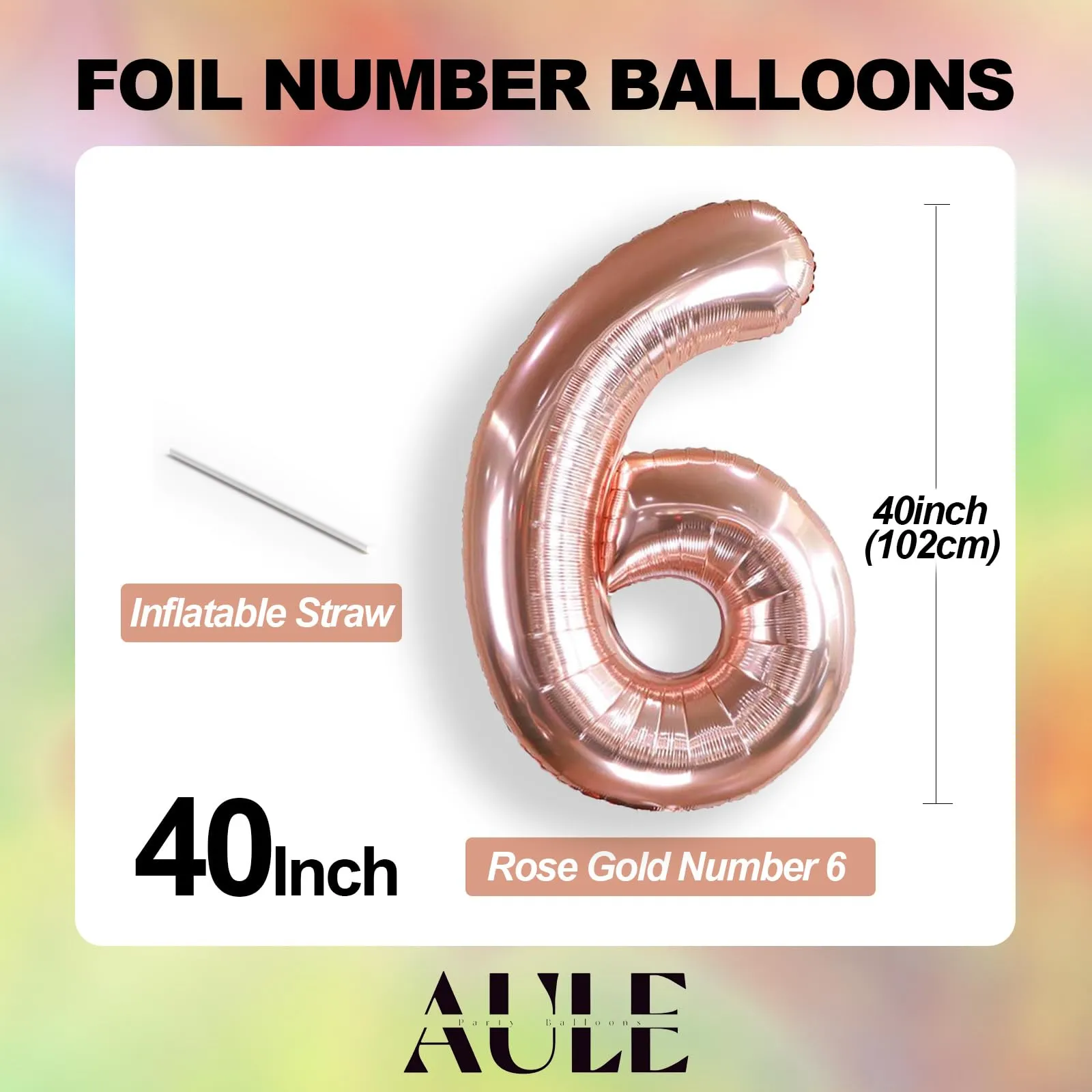 AULE Palloncino Numero 6 Rosa Gold, 101 cm, Mylar Foil - immagine 3
