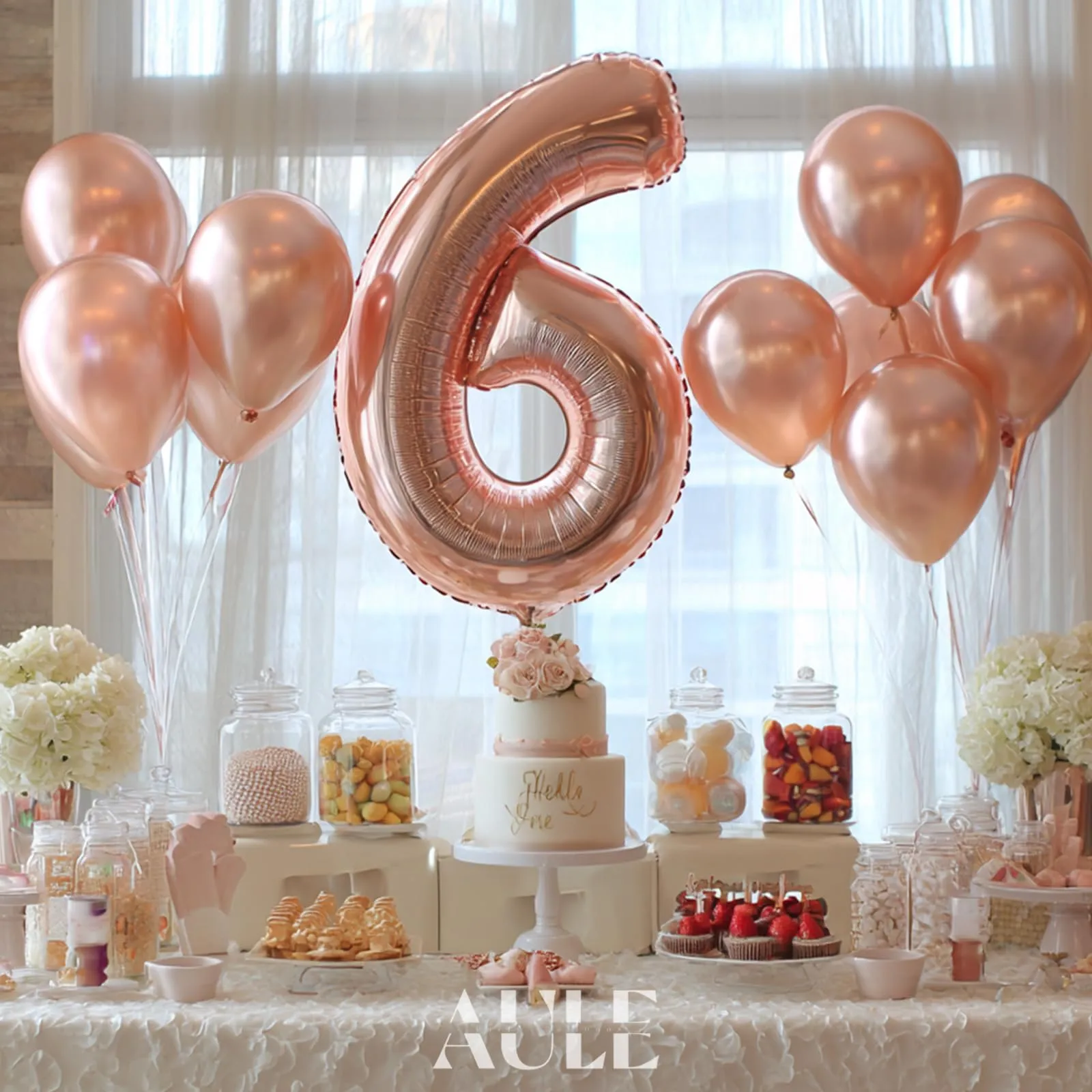 AULE Palloncino Numero 6 Rosa Gold, 101 cm, Mylar Foil - immagine 4
