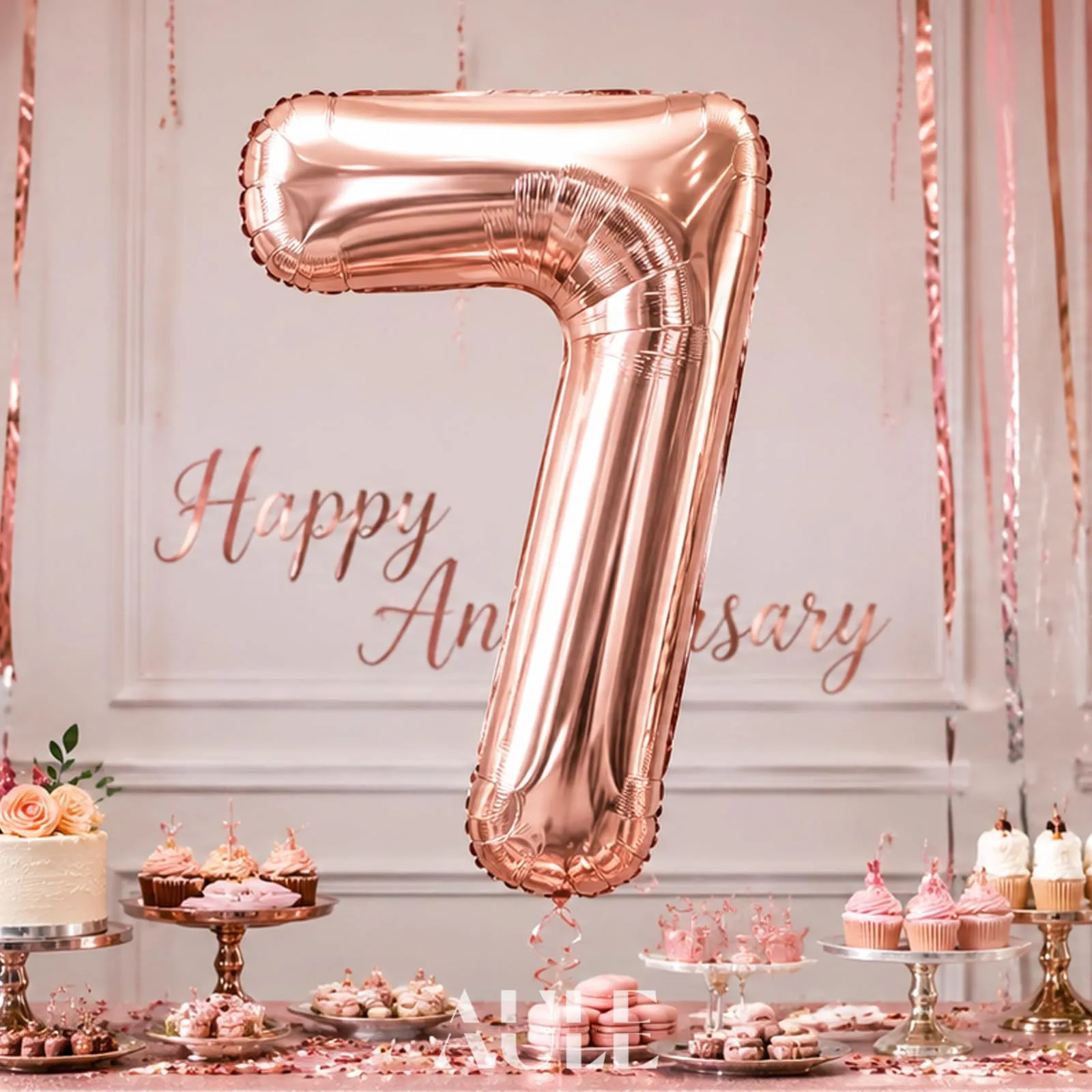 AULE Palloncino Numero 7 Rosa Gold, 101 cm, Mylar Foil - immagine 2