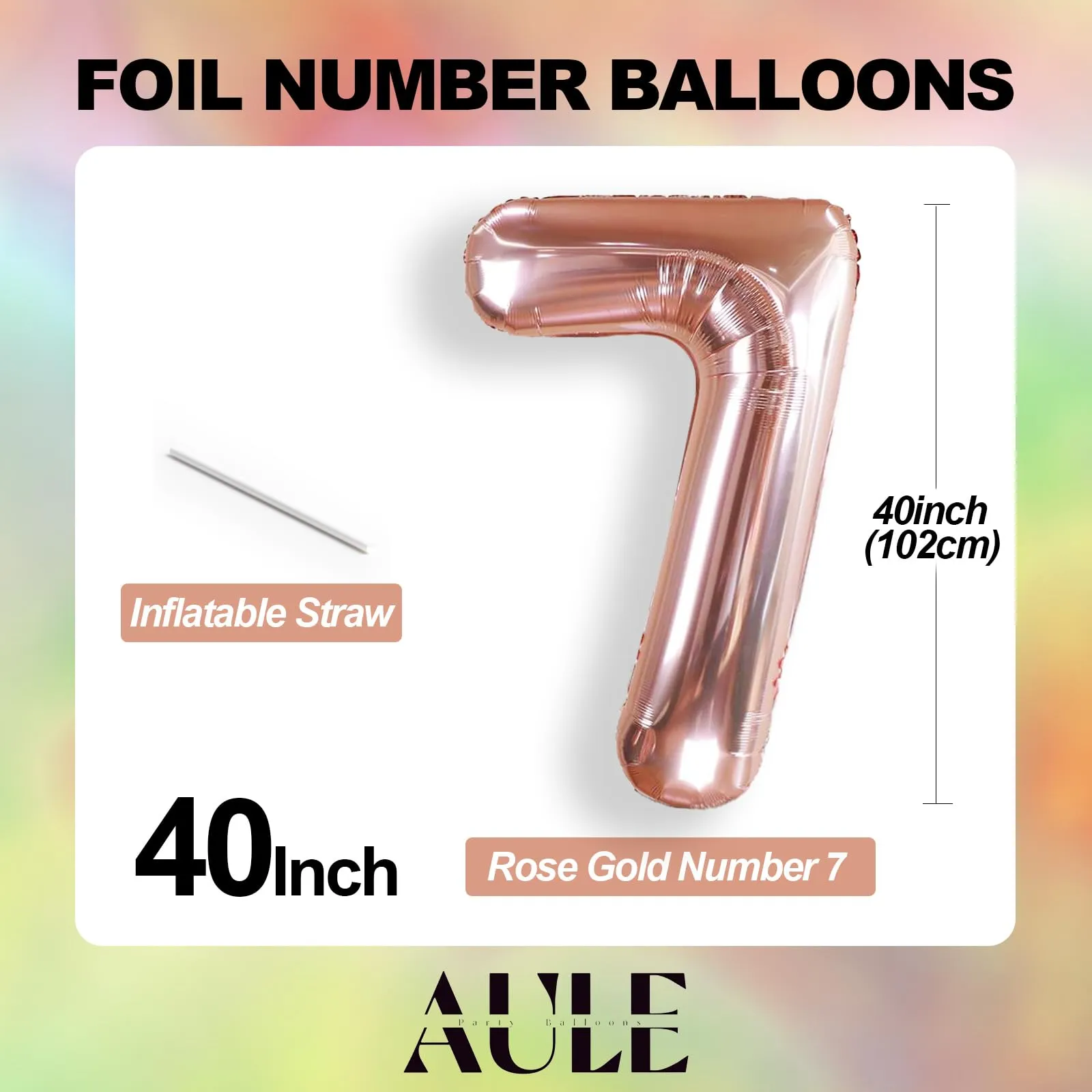 AULE Palloncino Numero 7 Rosa Gold, 101 cm, Mylar Foil - immagine 3