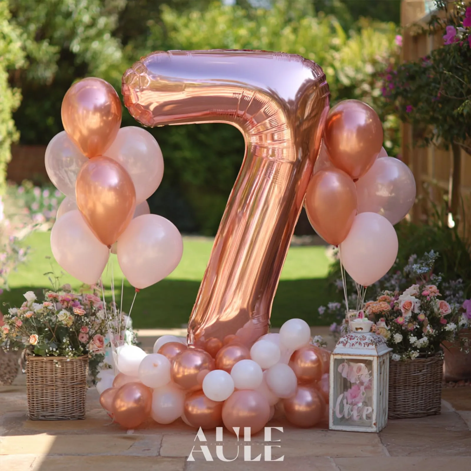 AULE Palloncino Numero 7 Rosa Gold, 101 cm, Mylar Foil - immagine 4