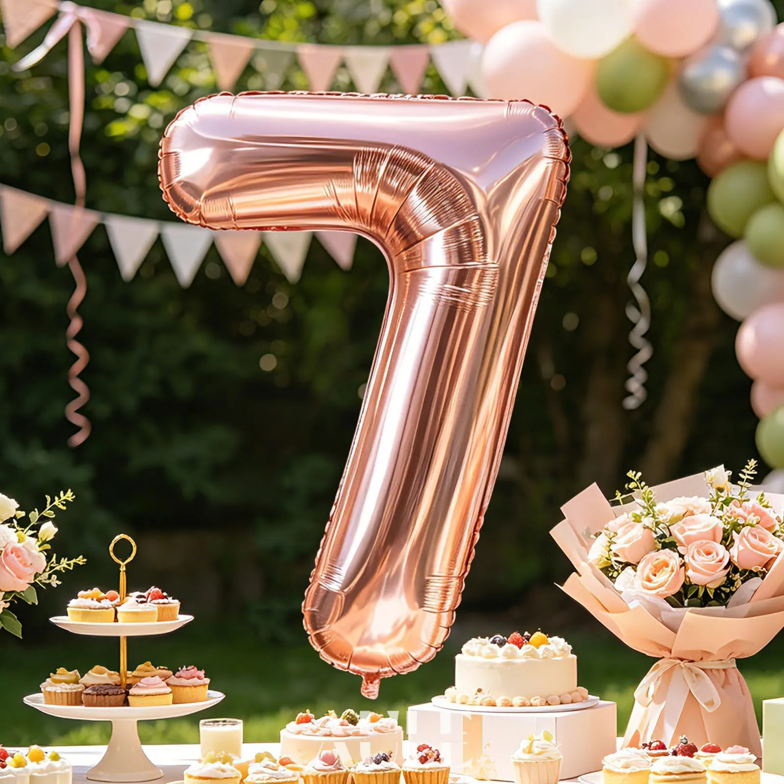 AULE Palloncino Numero 7 Rosa Gold, 101 cm, Mylar Foil - immagine 5