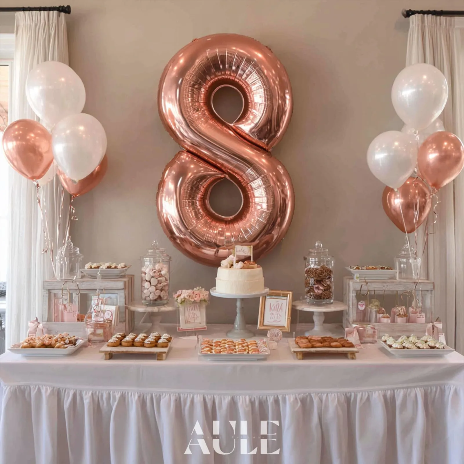 AULE Palloncino Numero 8 Rosa Gold, 101 cm, Mylar Foil - immagine 2