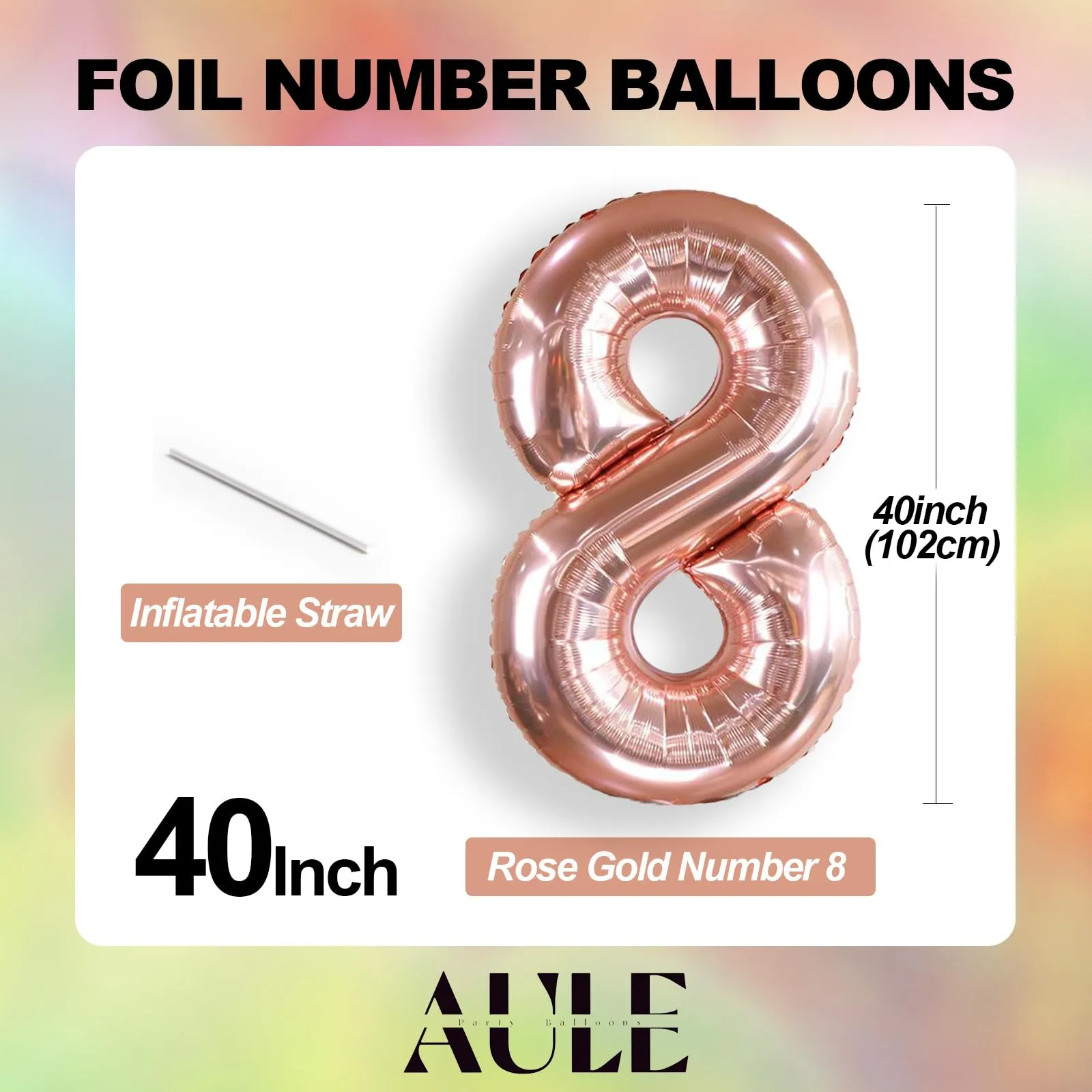 AULE Palloncino Numero 8 Rosa Gold, 101 cm, Mylar Foil - immagine 3