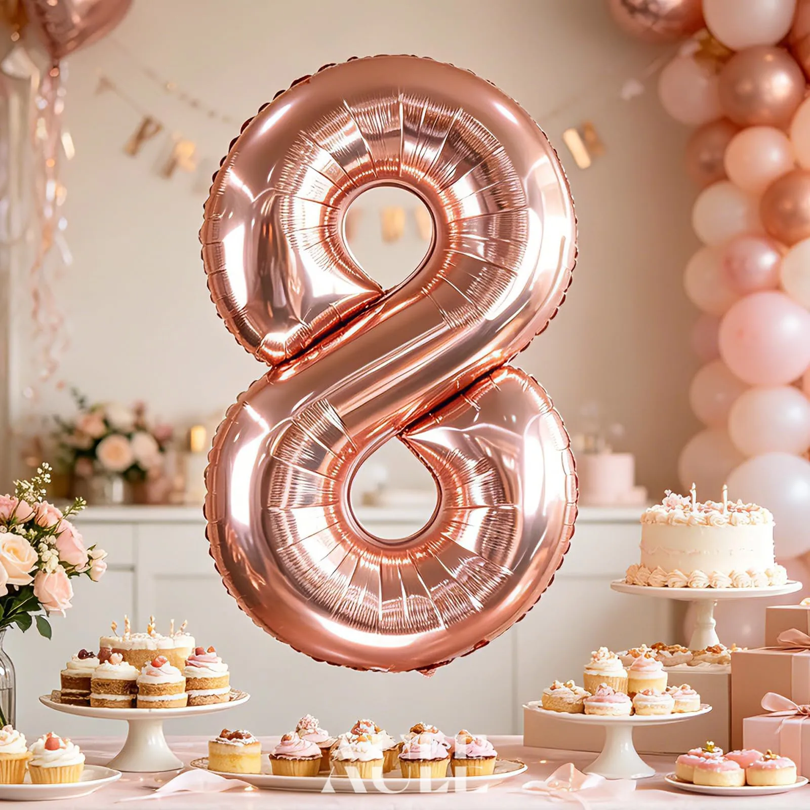 AULE Palloncino Numero 8 Rosa Gold, 101 cm, Mylar Foil - immagine 4