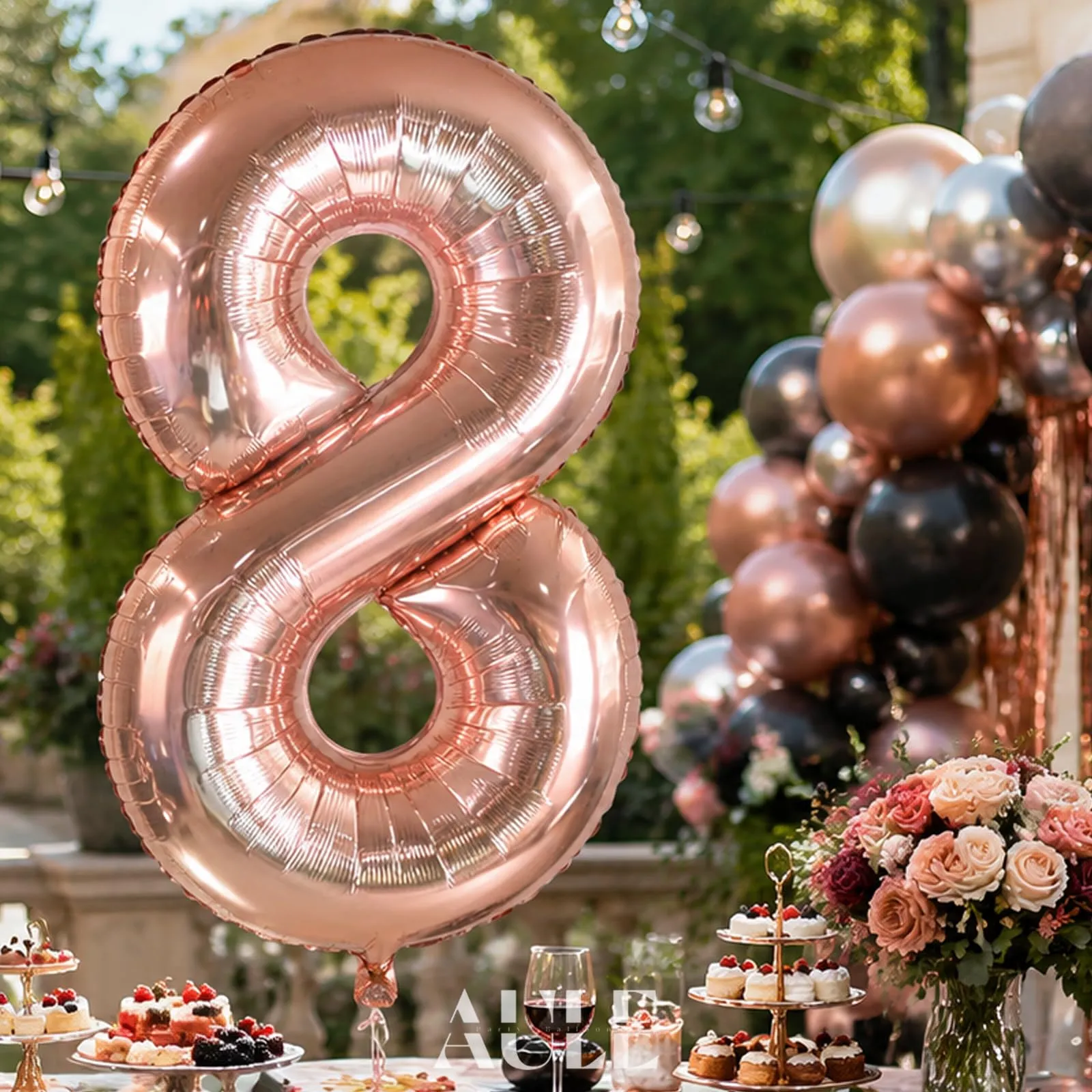 AULE Palloncino Numero 8 Rosa Gold, 101 cm, Mylar Foil - immagine 5