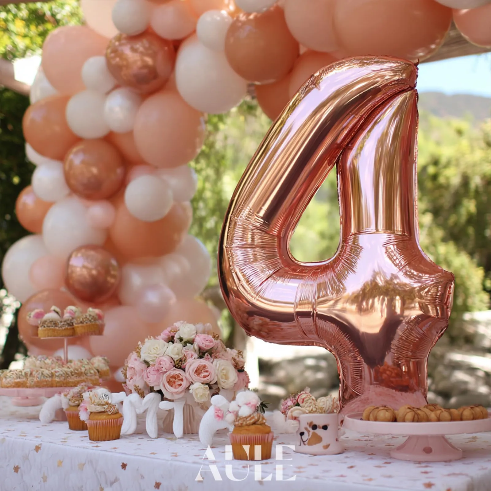 AULE Palloncino Numero 4 Rosa Gold, 101 cm, Mylar Foil - immagine 2