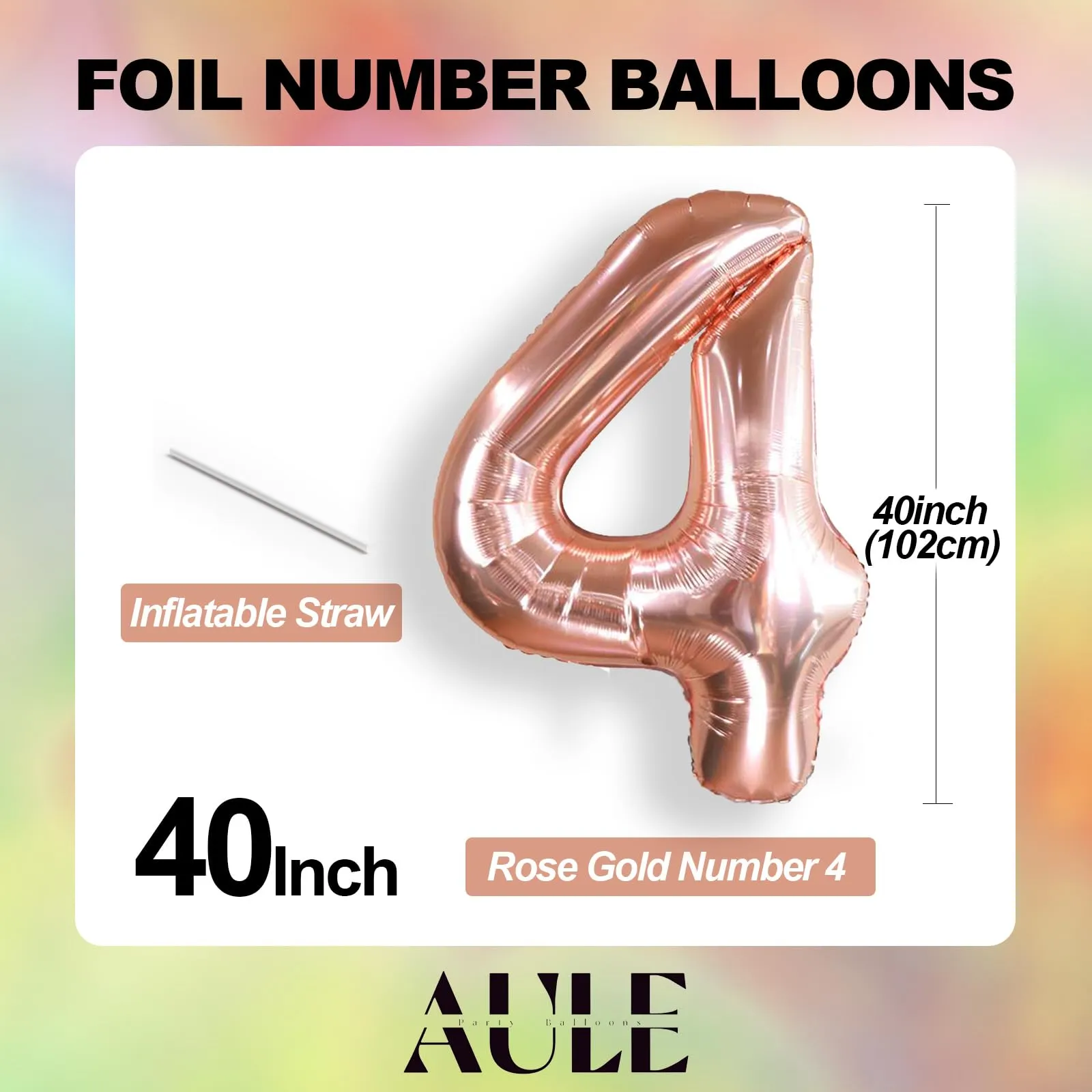 AULE Palloncino Numero 4 Rosa Gold, 101 cm, Mylar Foil - immagine 3