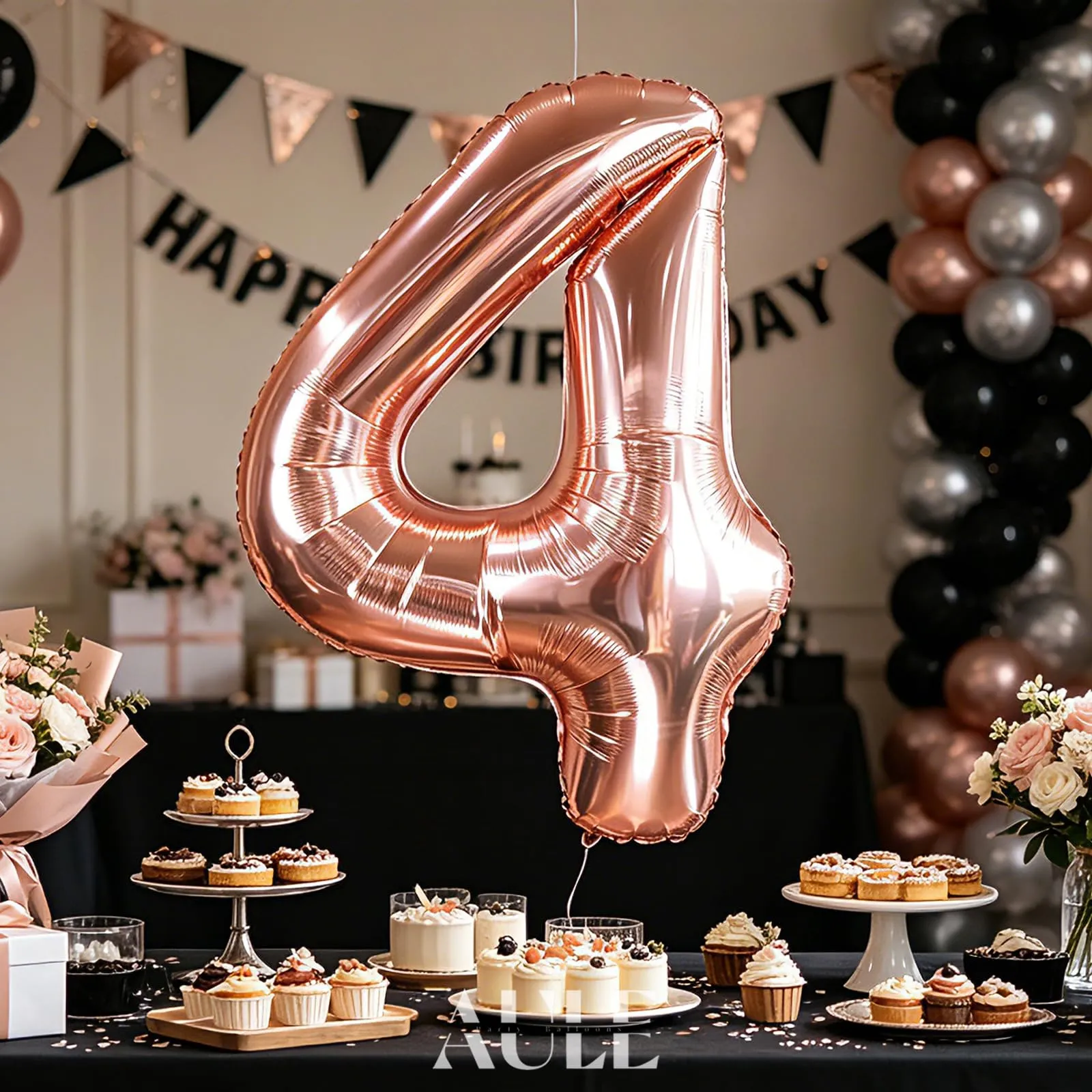 AULE Palloncino Numero 4 Rosa Gold, 101 cm, Mylar Foil - immagine 5